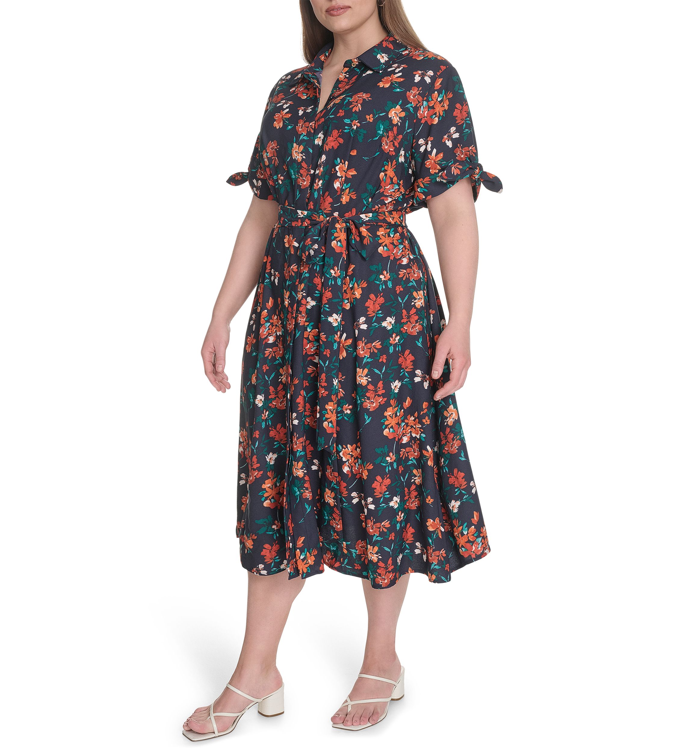 Plus Size Floral Printed Fit and Flare Crepe Dress