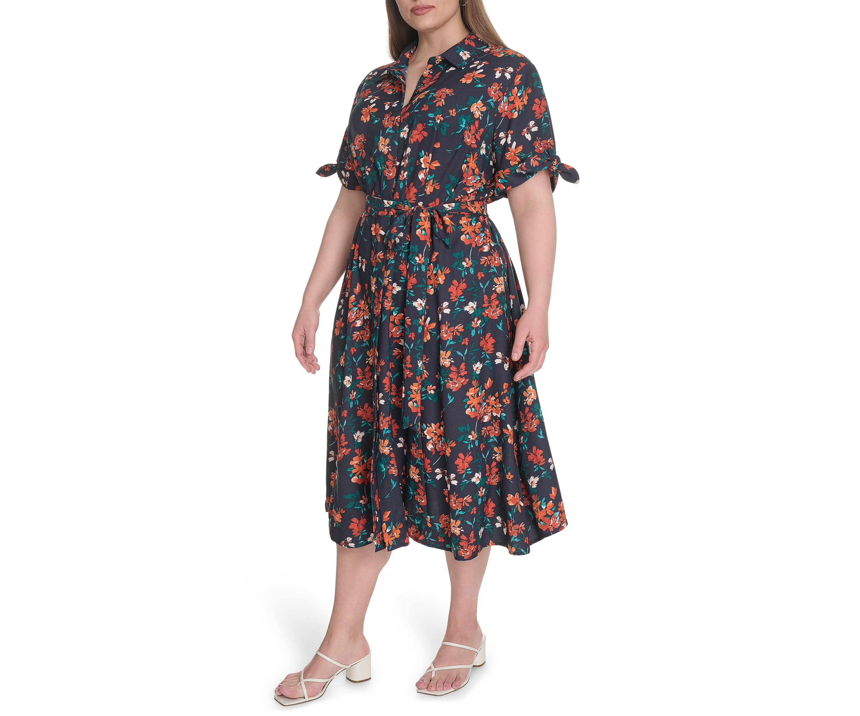 Plus Size Floral Printed Fit and Flare Crepe Dress