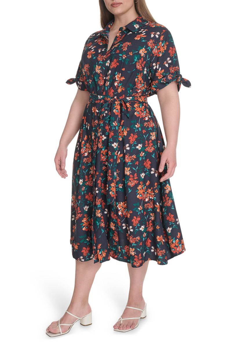 Plus Size Floral Printed Fit and Flare Crepe Dress