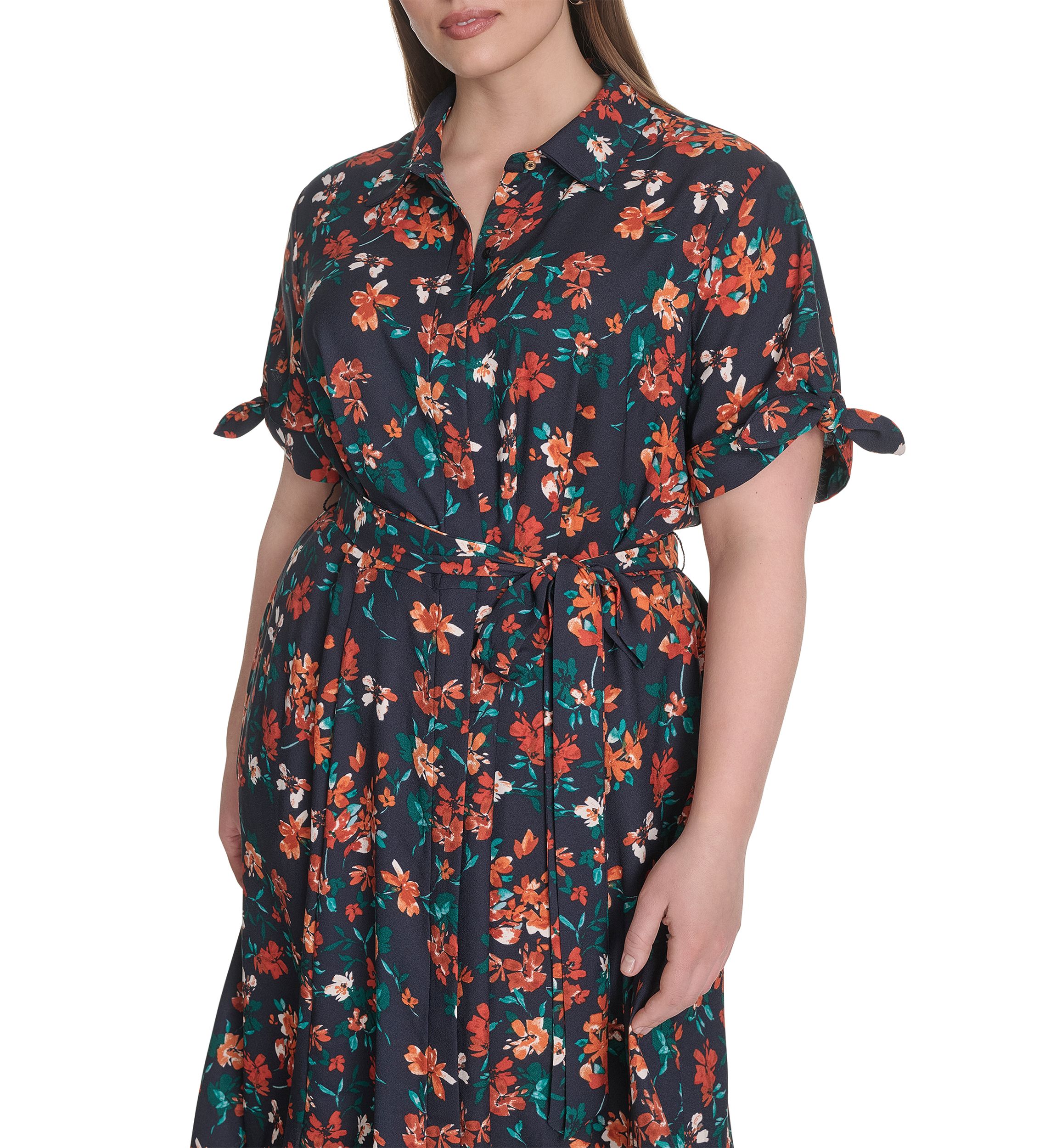 Plus Size Floral Printed Fit and Flare Crepe Dress