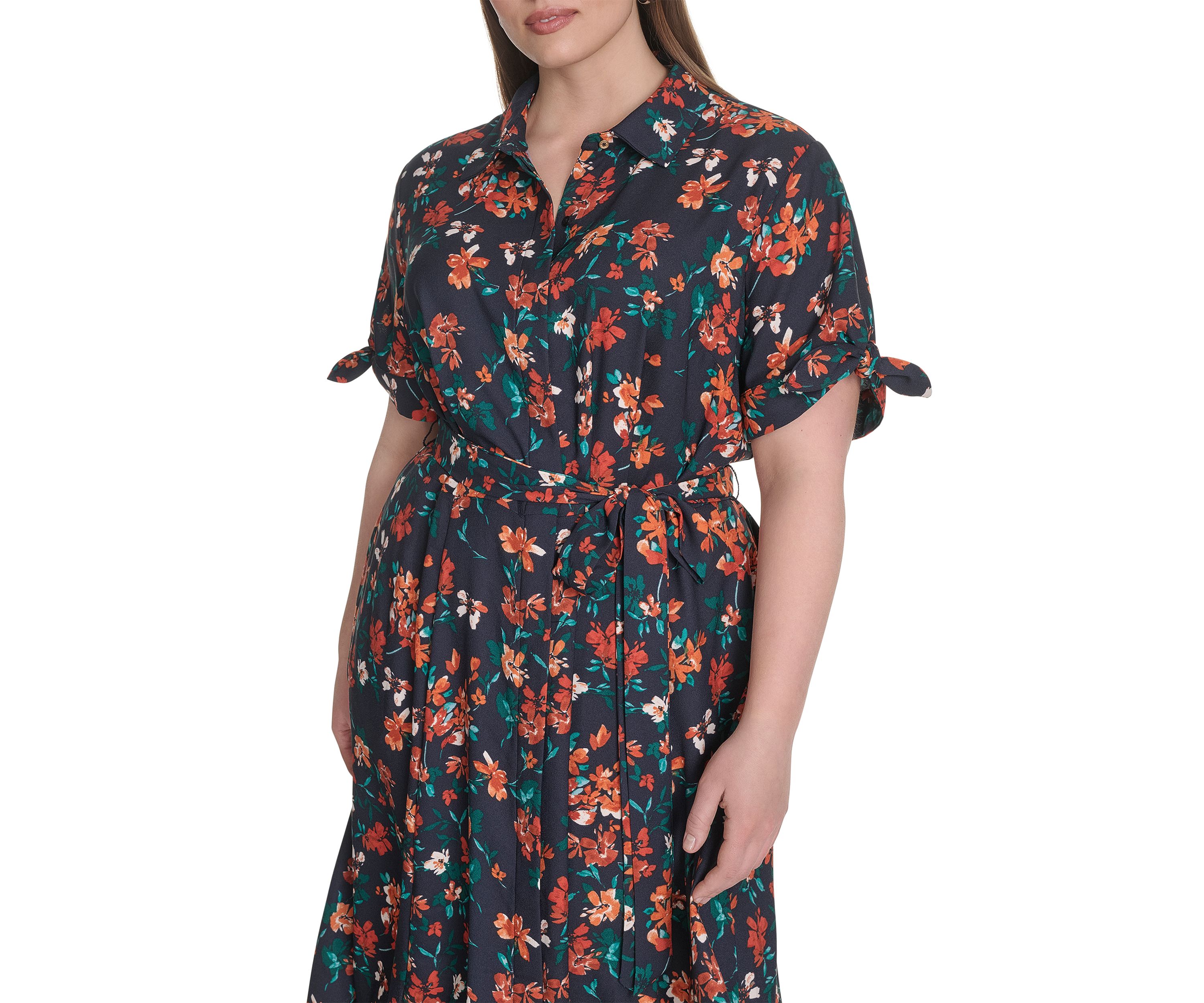 Plus Size Floral Printed Fit and Flare Crepe Dress