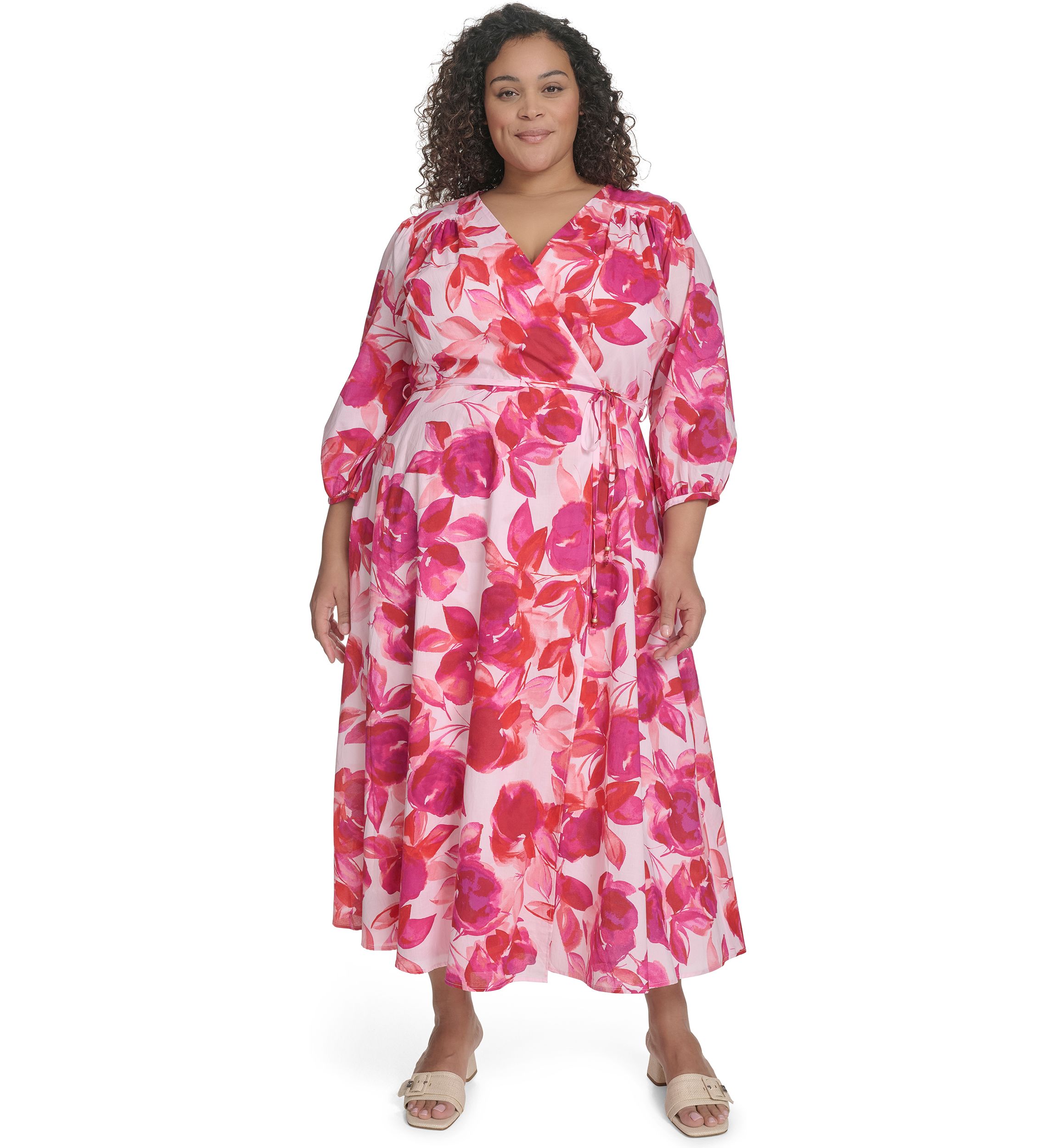 Plus Size Floral Printed Chiffon Fit and Flare Dress