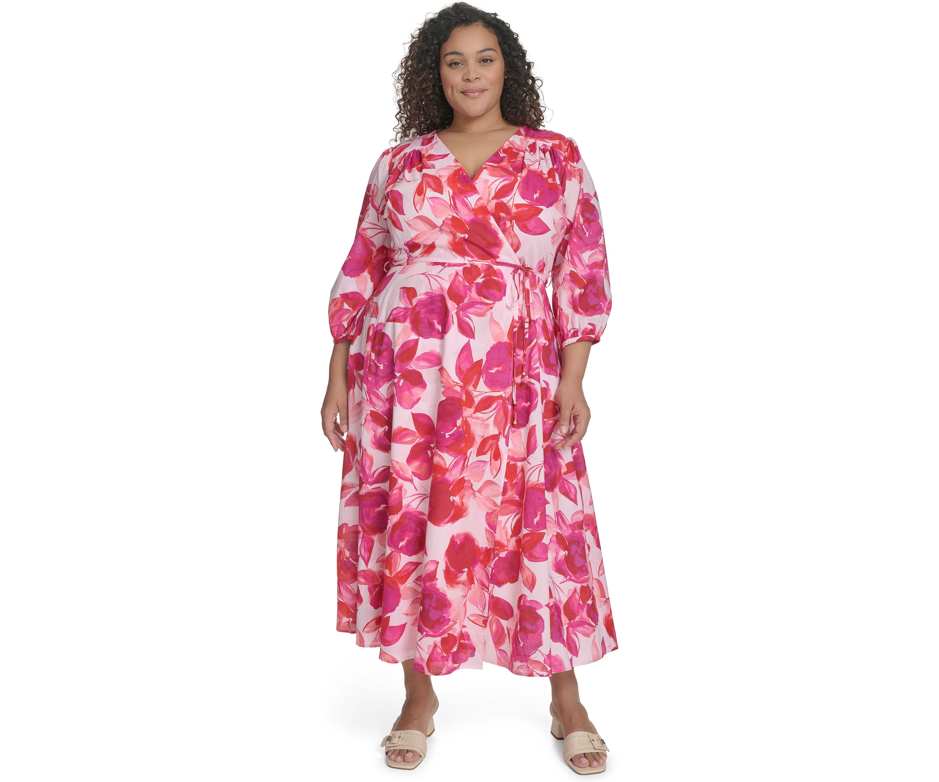 Plus Size Floral Printed Chiffon Fit and Flare Dress
