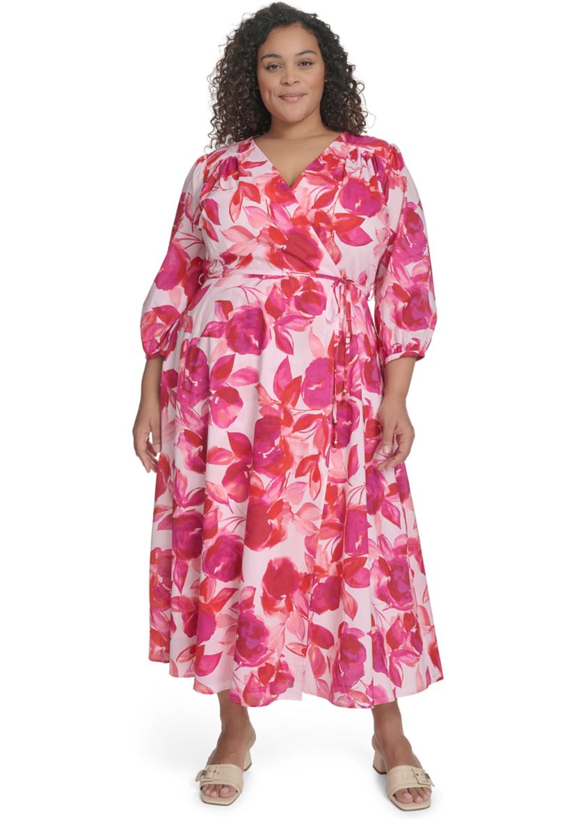 Plus Size Floral Printed Chiffon Fit and Flare Dress