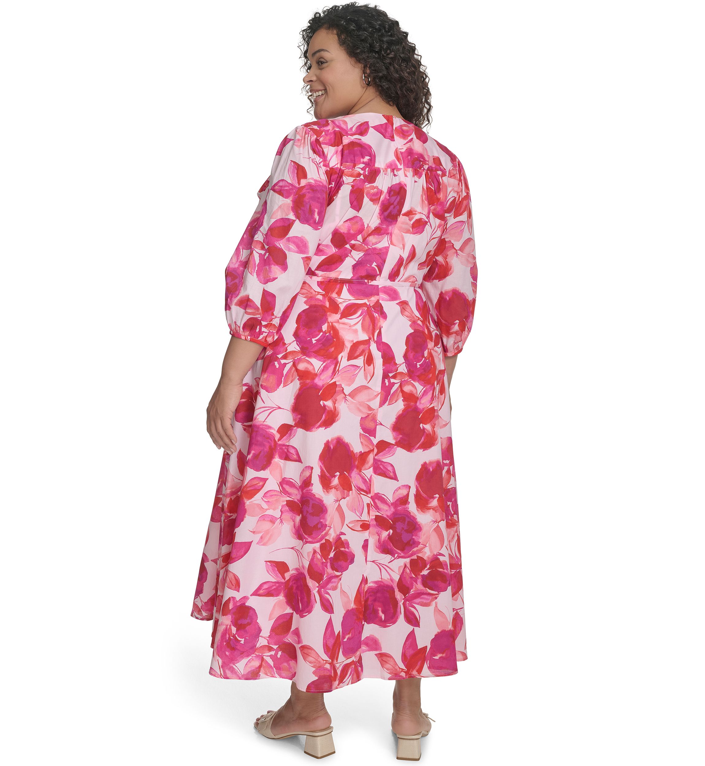 Plus Size Floral Printed Chiffon Fit and Flare Dress