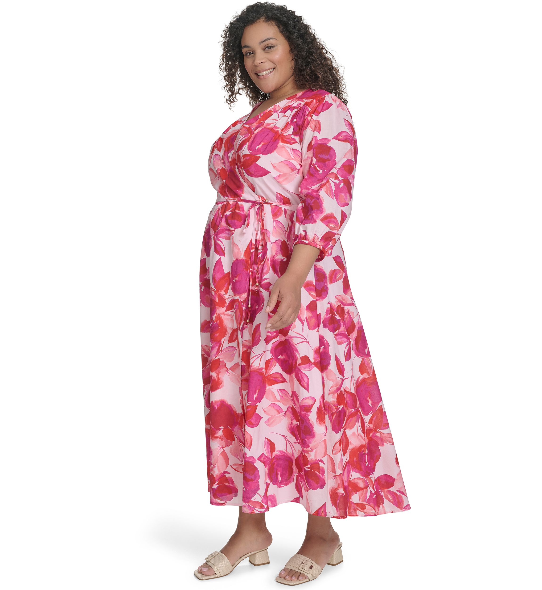 Plus Size Floral Printed Chiffon Fit and Flare Dress