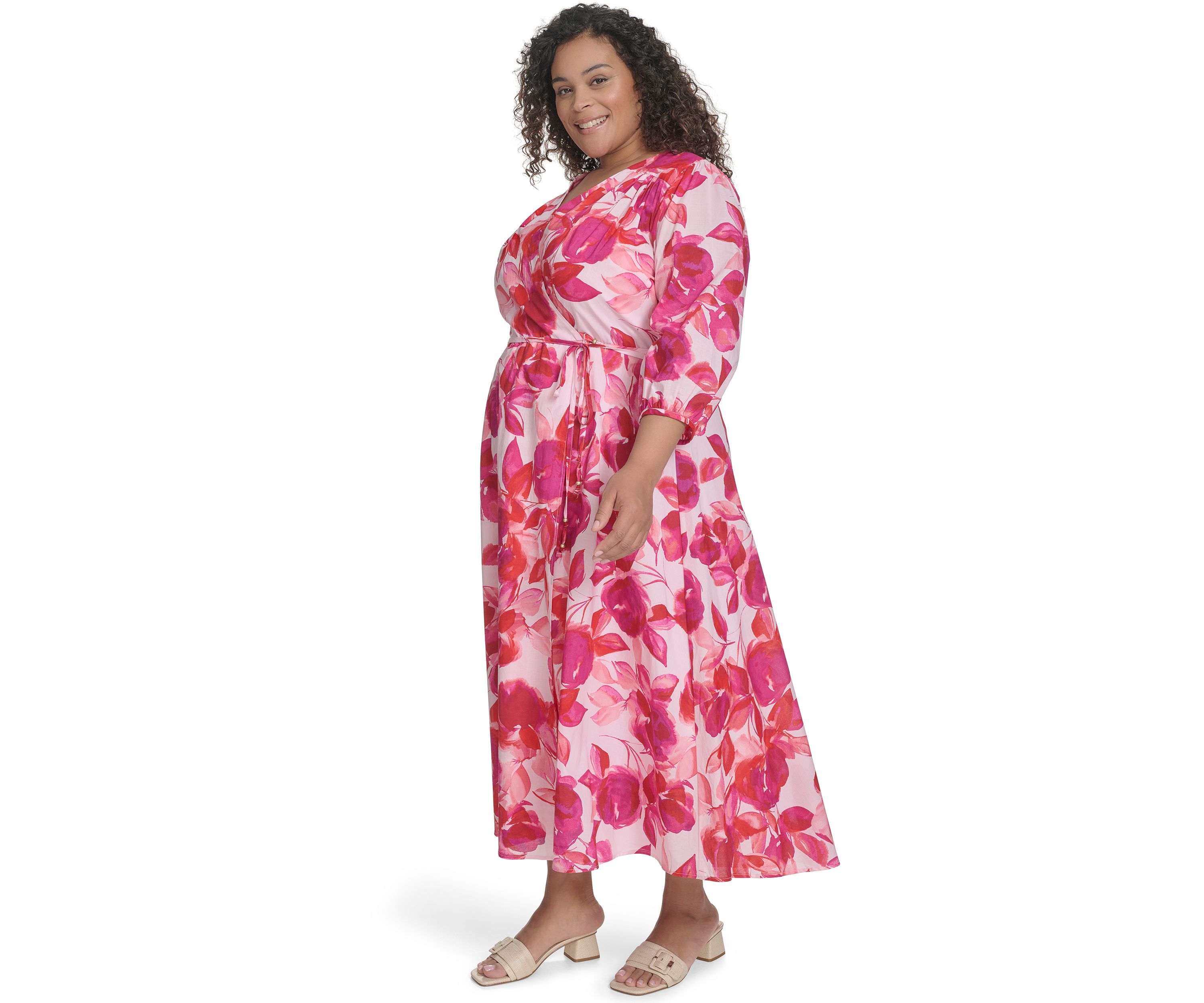 Plus Size Floral Printed Chiffon Fit and Flare Dress