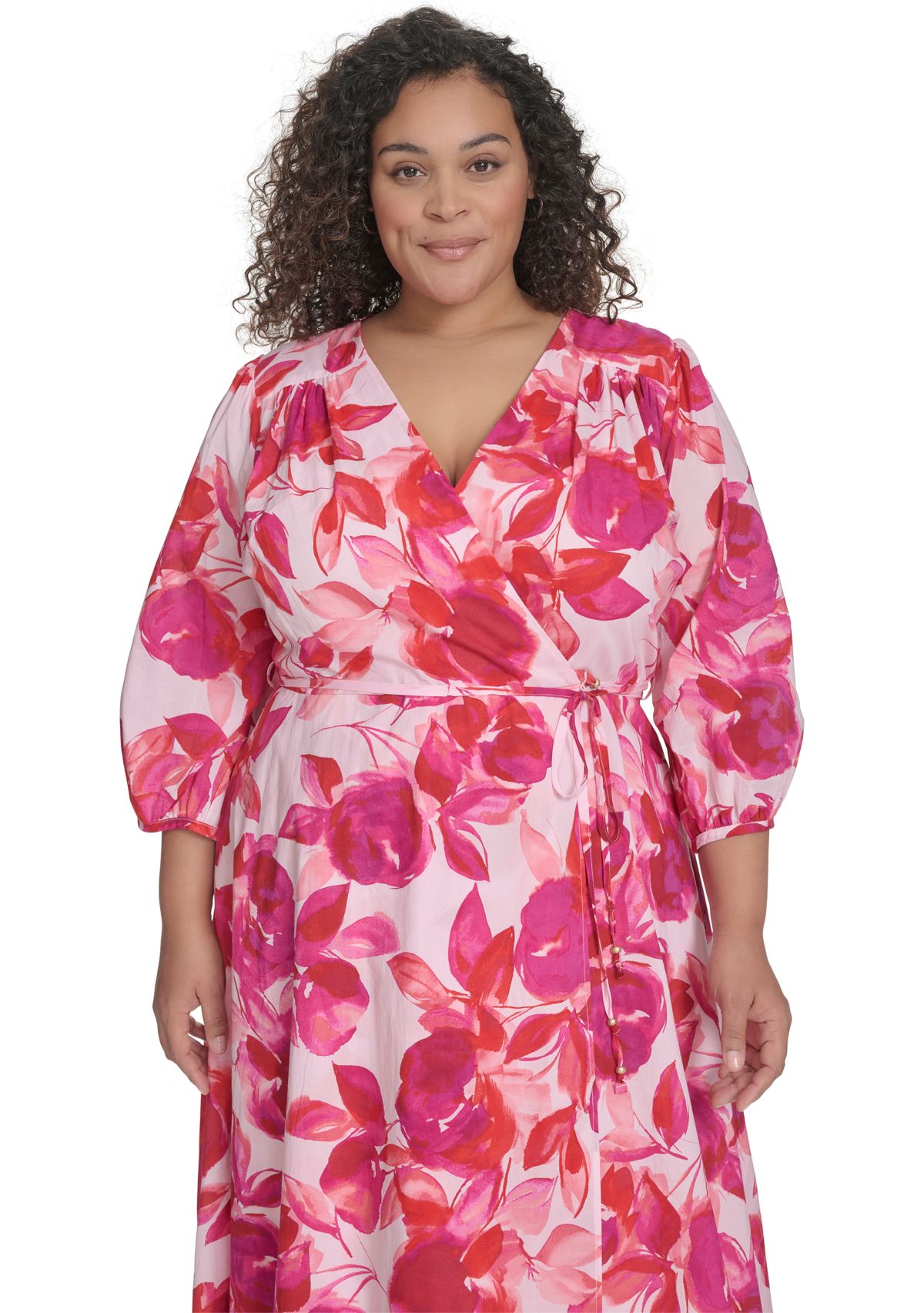 Plus Size Floral Printed Chiffon Fit and Flare Dress