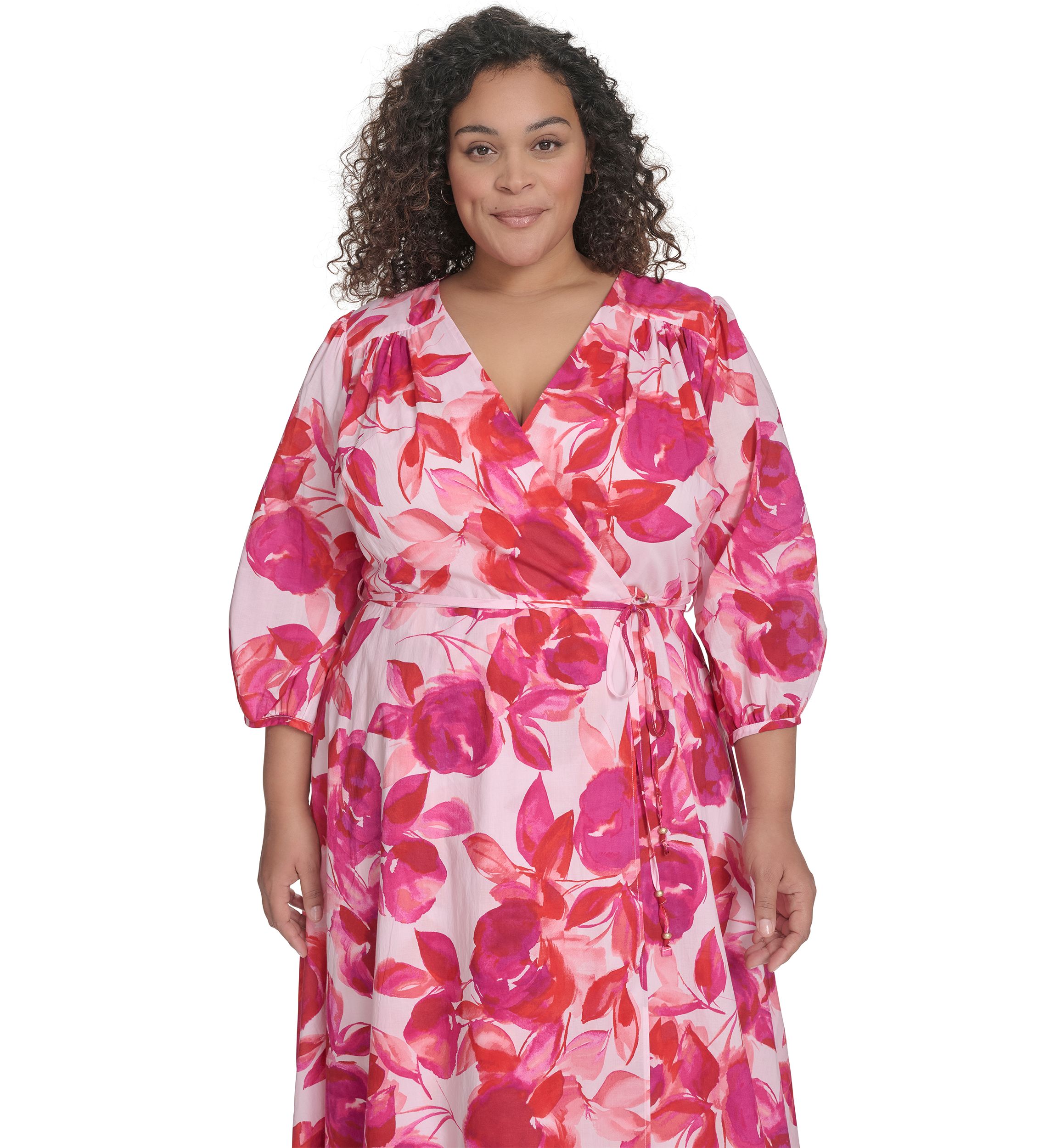 Plus Size Floral Printed Chiffon Fit and Flare Dress