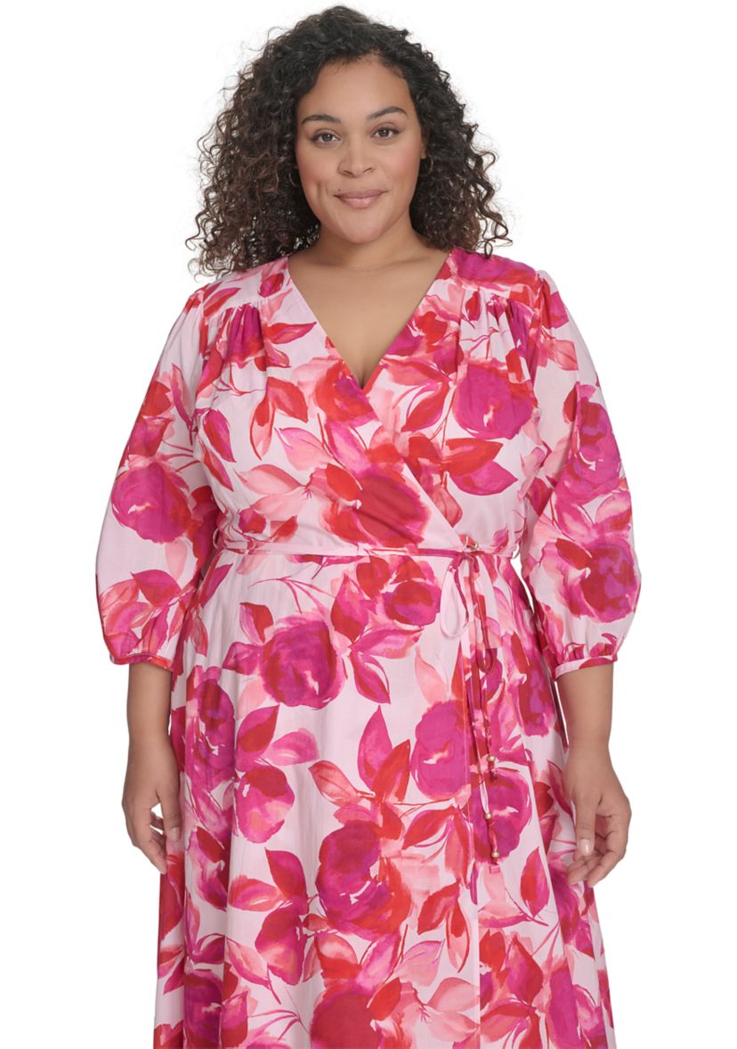 Plus Size Floral Printed Chiffon Fit and Flare Dress