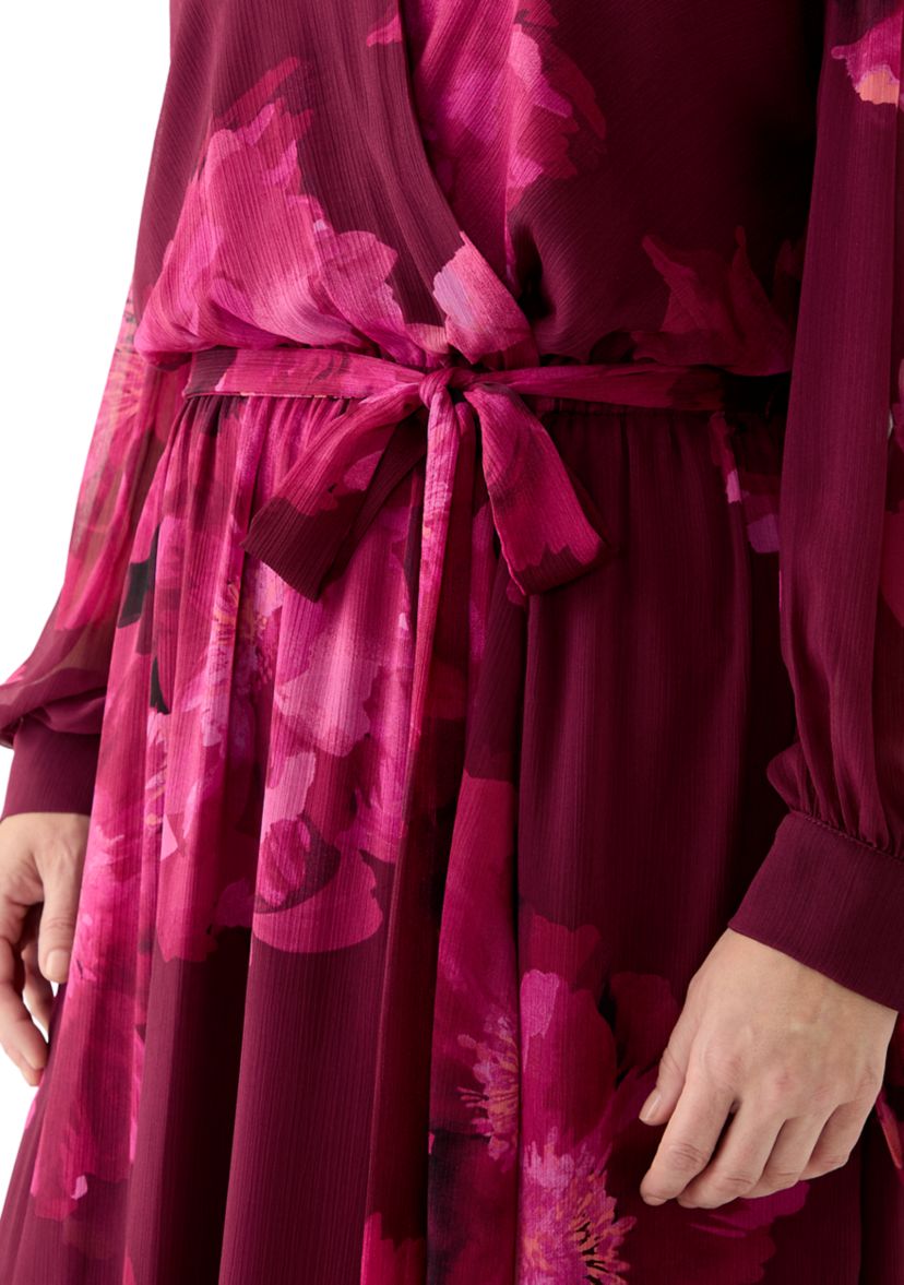 Plus Size Long Sleeve Floral Print Midi Dress