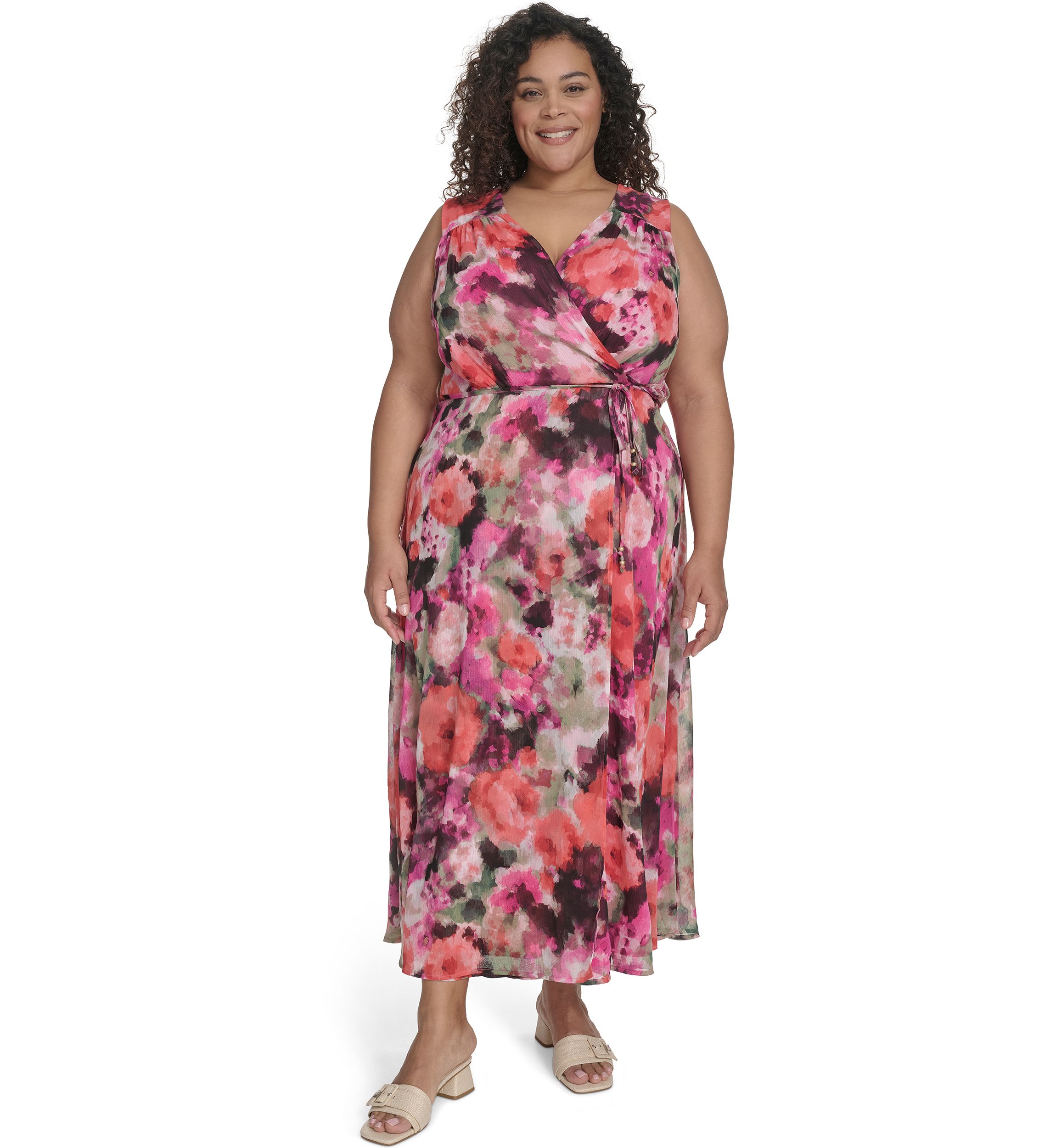 Plus Size V-Neck Floral Printed Fit and Flare Dress