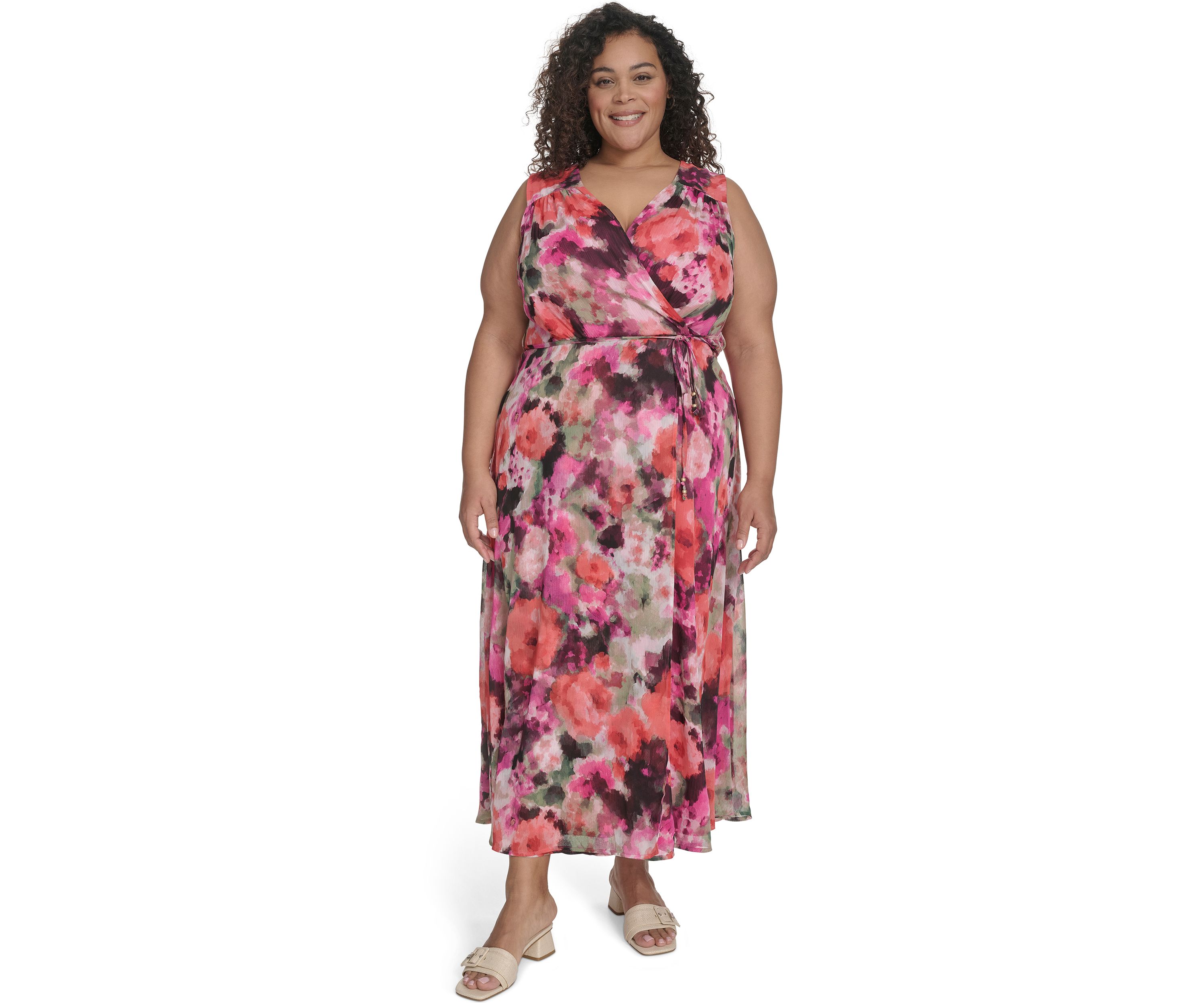 Plus Size V-Neck Floral Printed Fit and Flare Dress