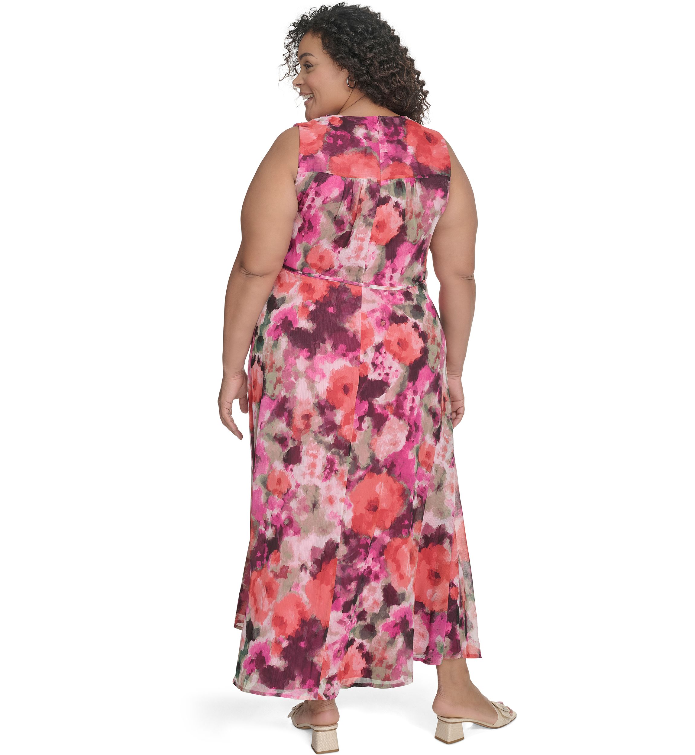 Plus Size V-Neck Floral Printed Fit and Flare Dress