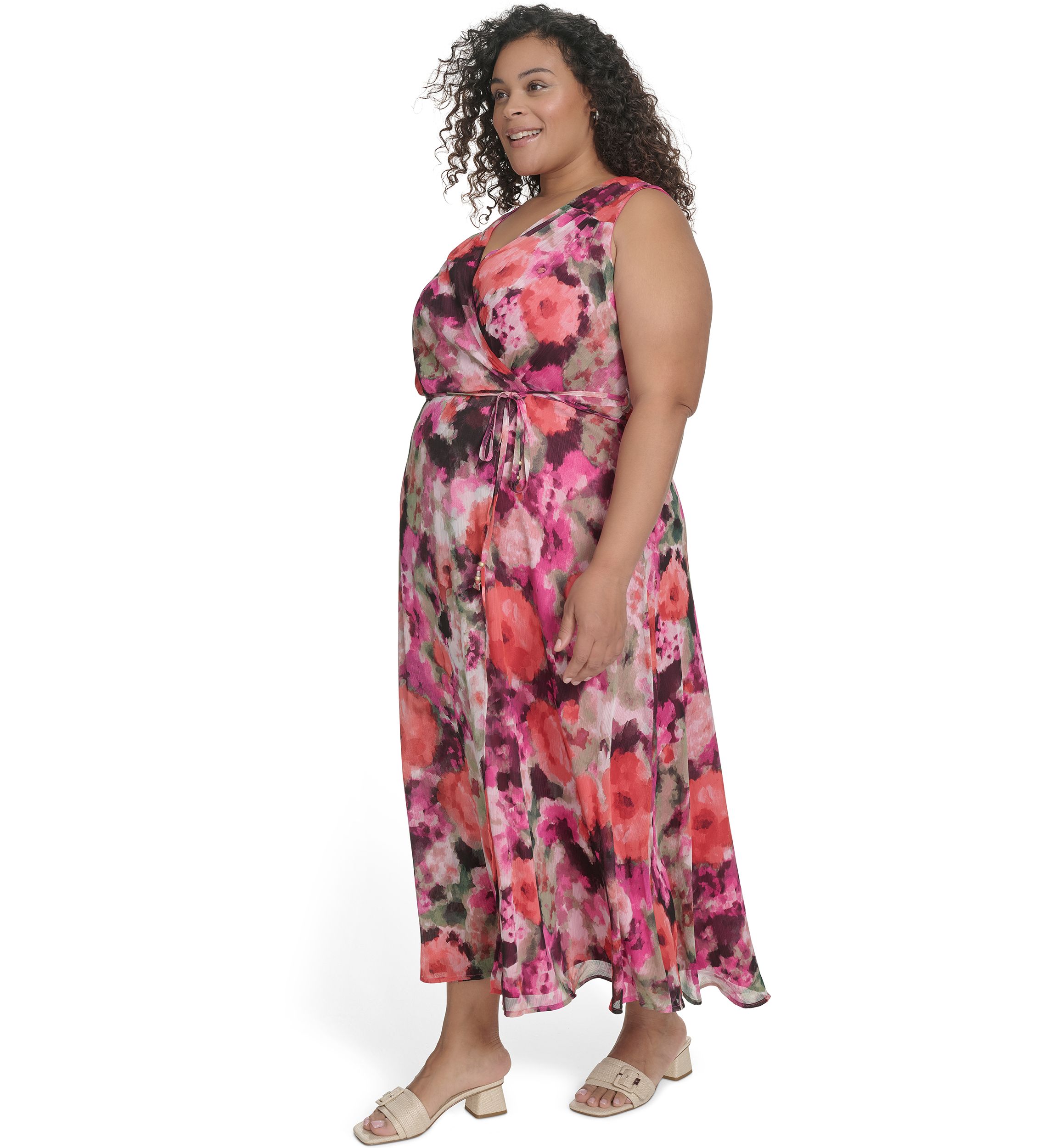 Plus Size V-Neck Floral Printed Fit and Flare Dress