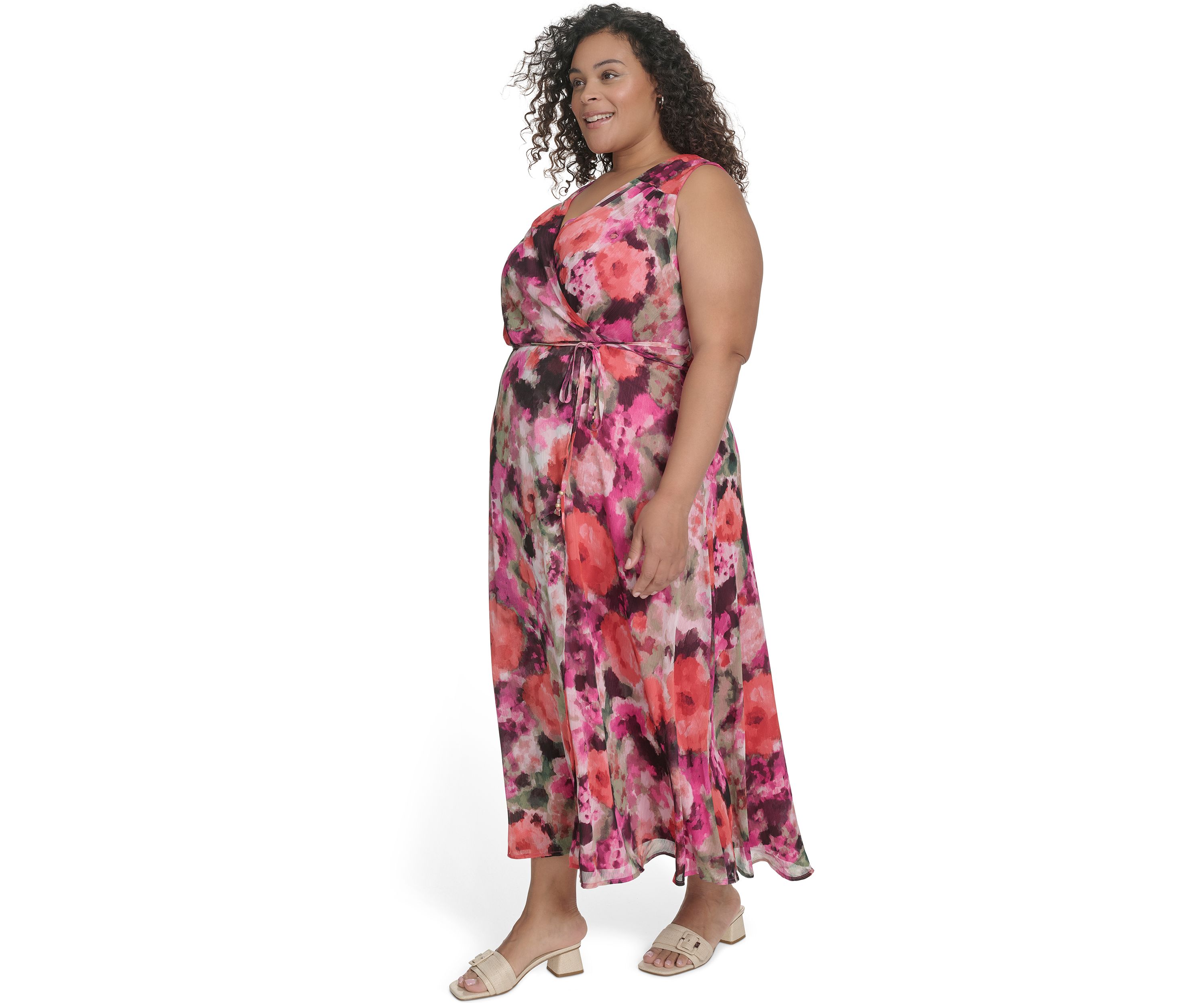 Plus Size V-Neck Floral Printed Fit and Flare Dress