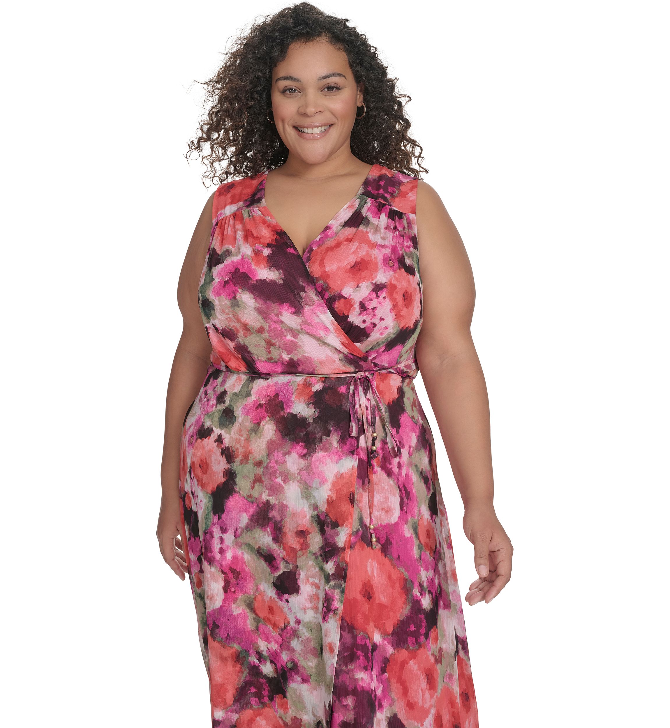 Plus Size V-Neck Floral Printed Fit and Flare Dress