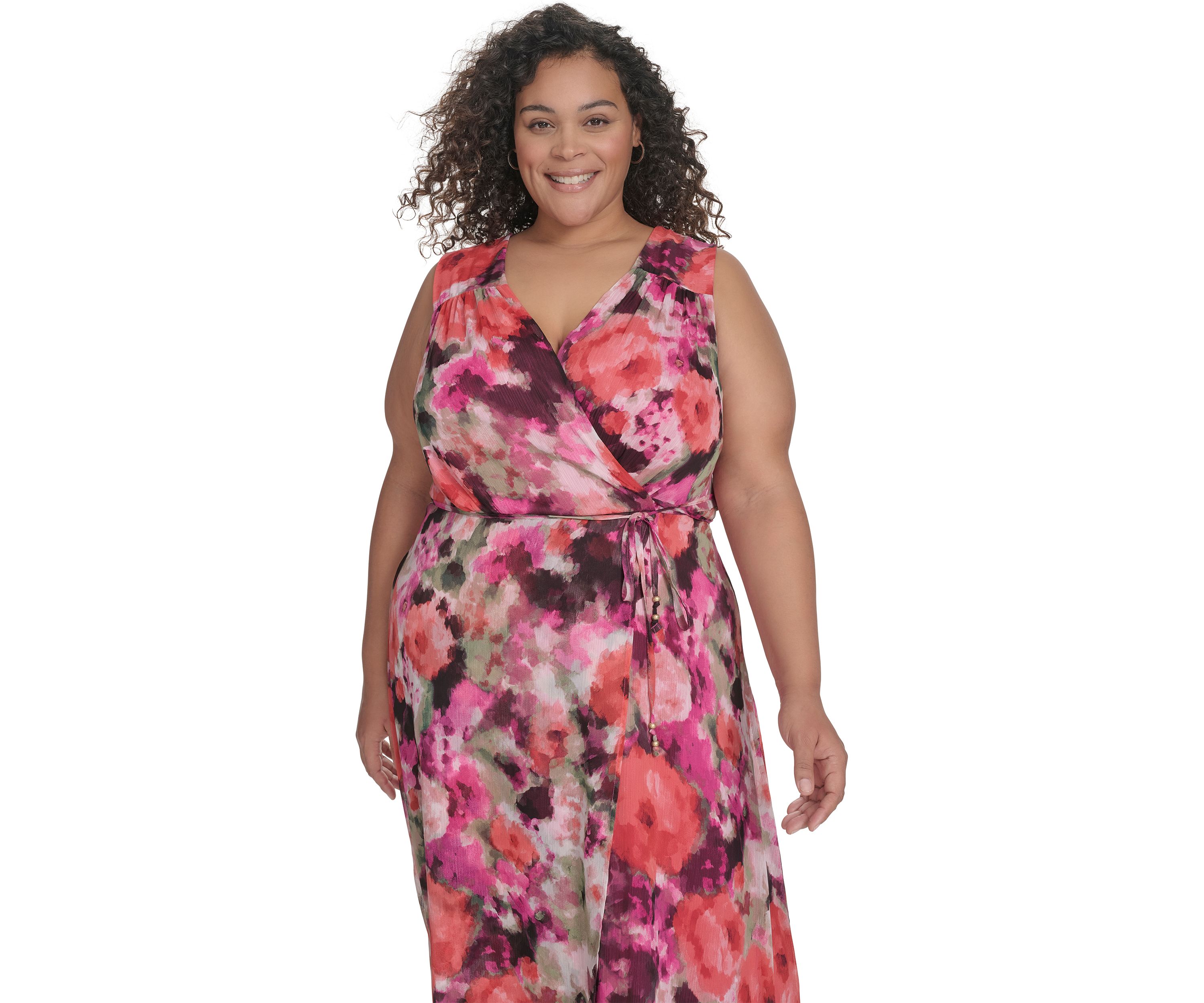 Plus Size V-Neck Floral Printed Fit and Flare Dress