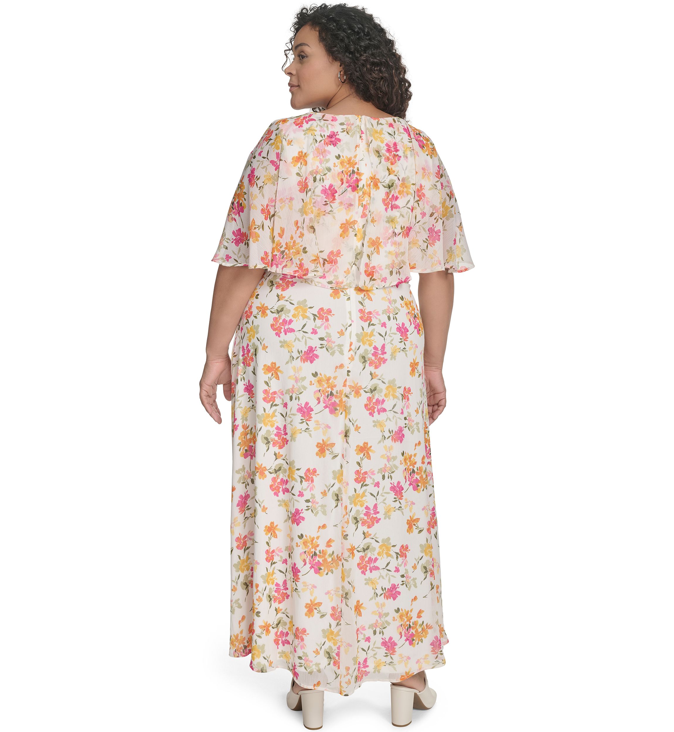 Plus Size Floral Printed Fit and Flare Chiffon Dress
