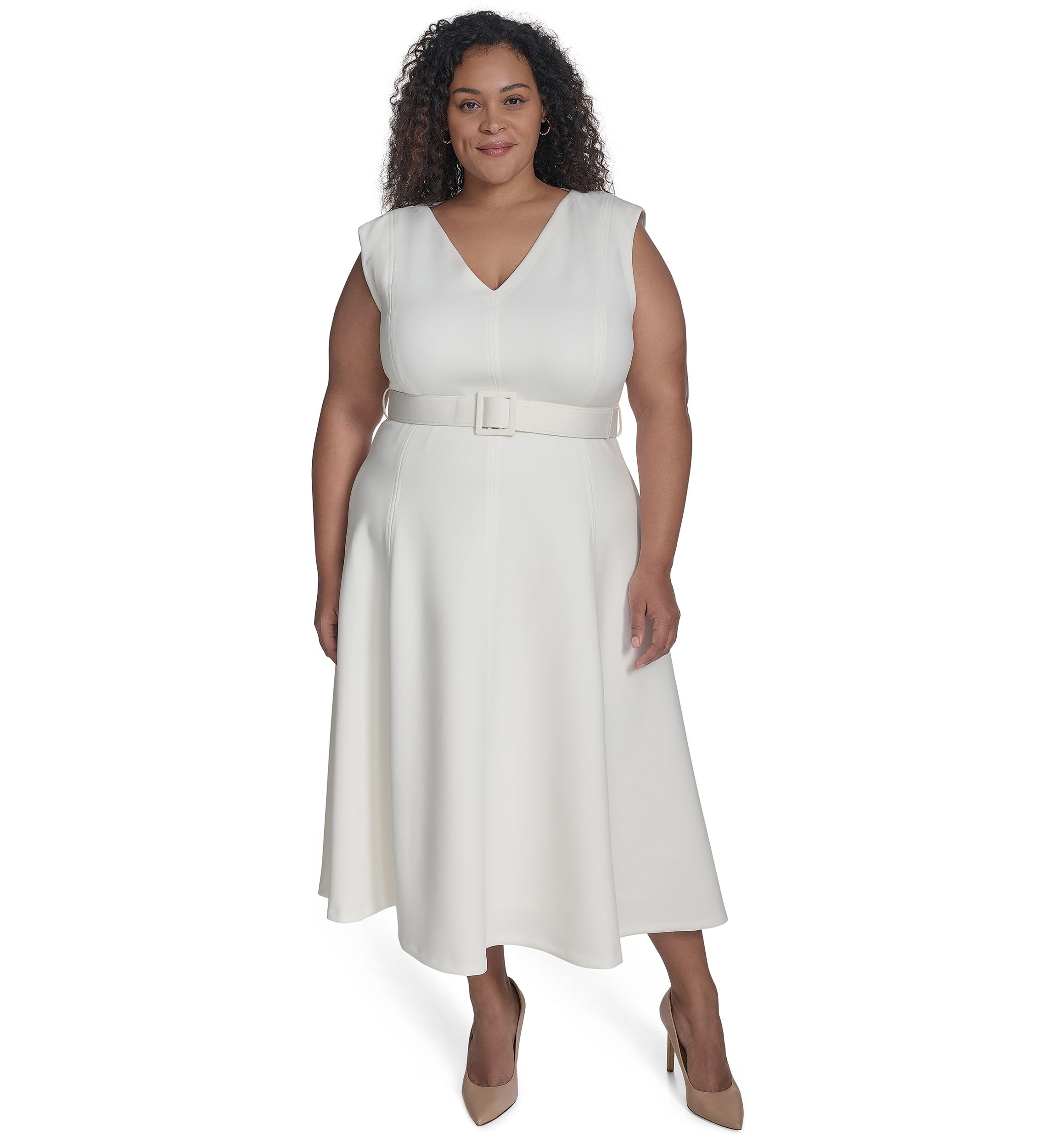 Plus Size Short Sleeve V-Neck Scuba Crepe Fit and Flare Dress