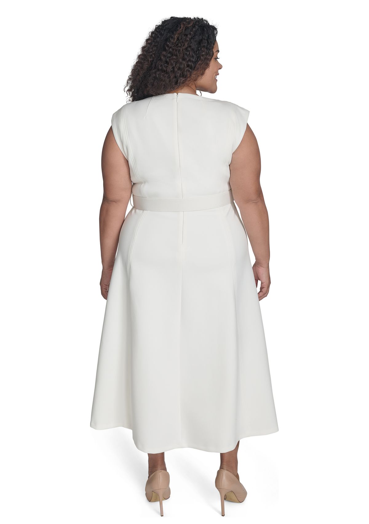 Plus Size Short Sleeve V-Neck Scuba Crepe Fit and Flare Dress