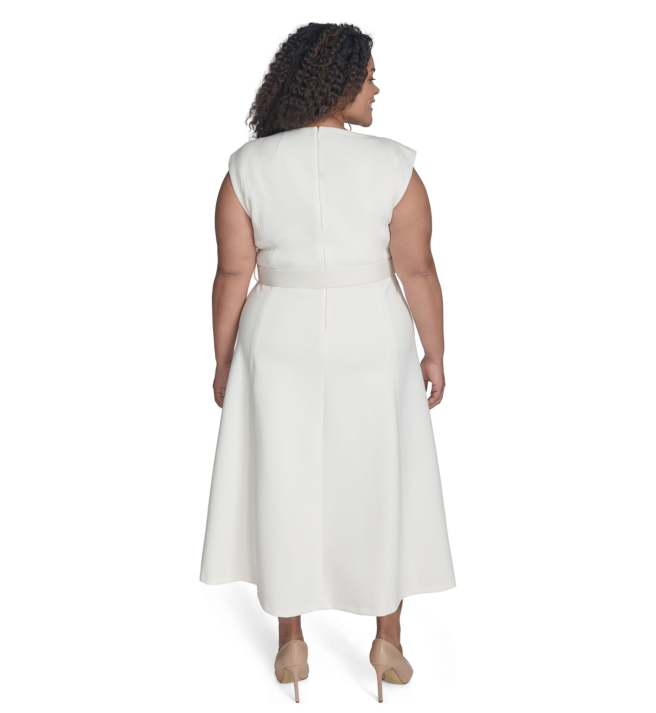 Plus Size Short Sleeve V-Neck Scuba Crepe Fit and Flare Dress