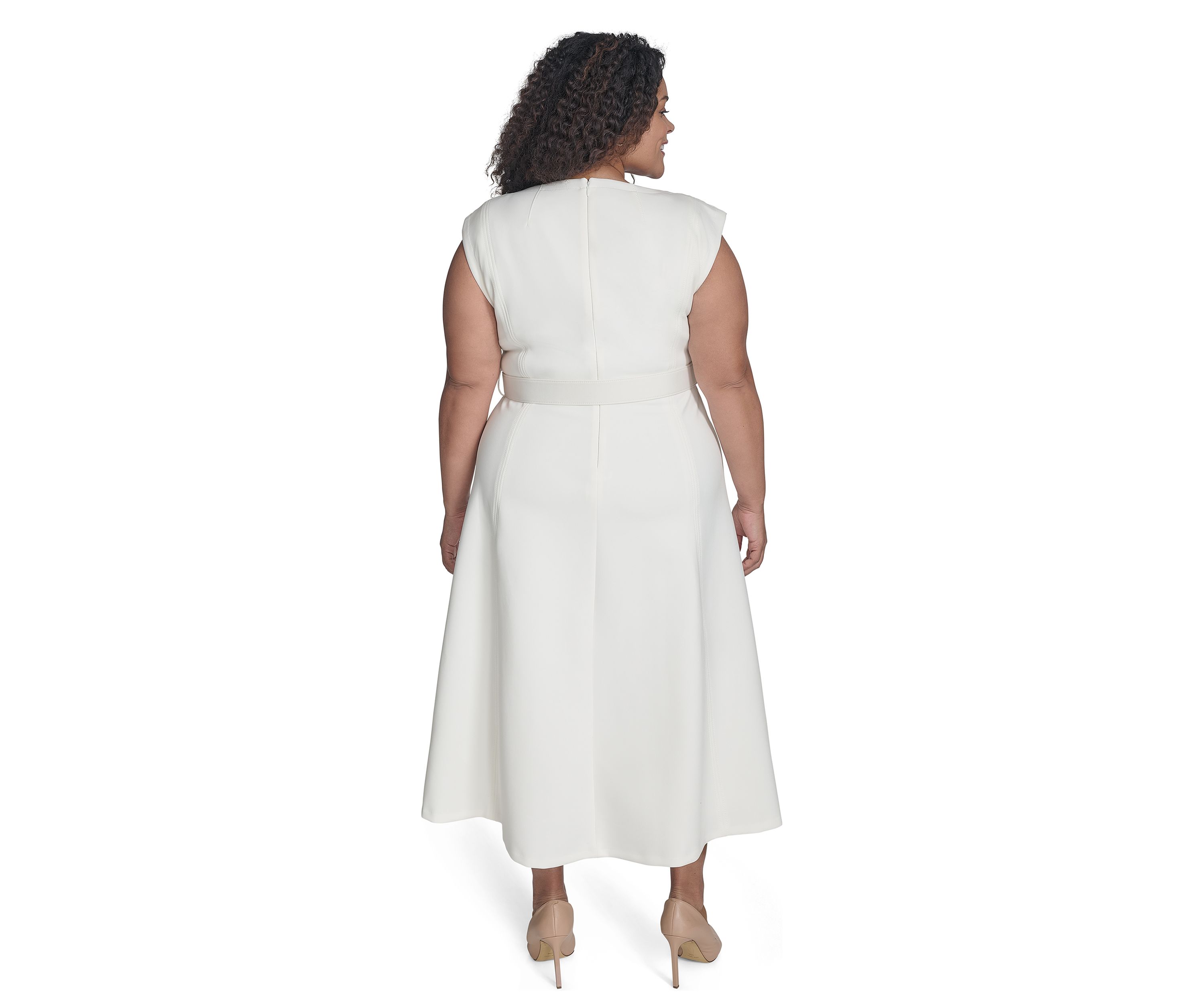 Plus Size Short Sleeve V-Neck Scuba Crepe Fit and Flare Dress