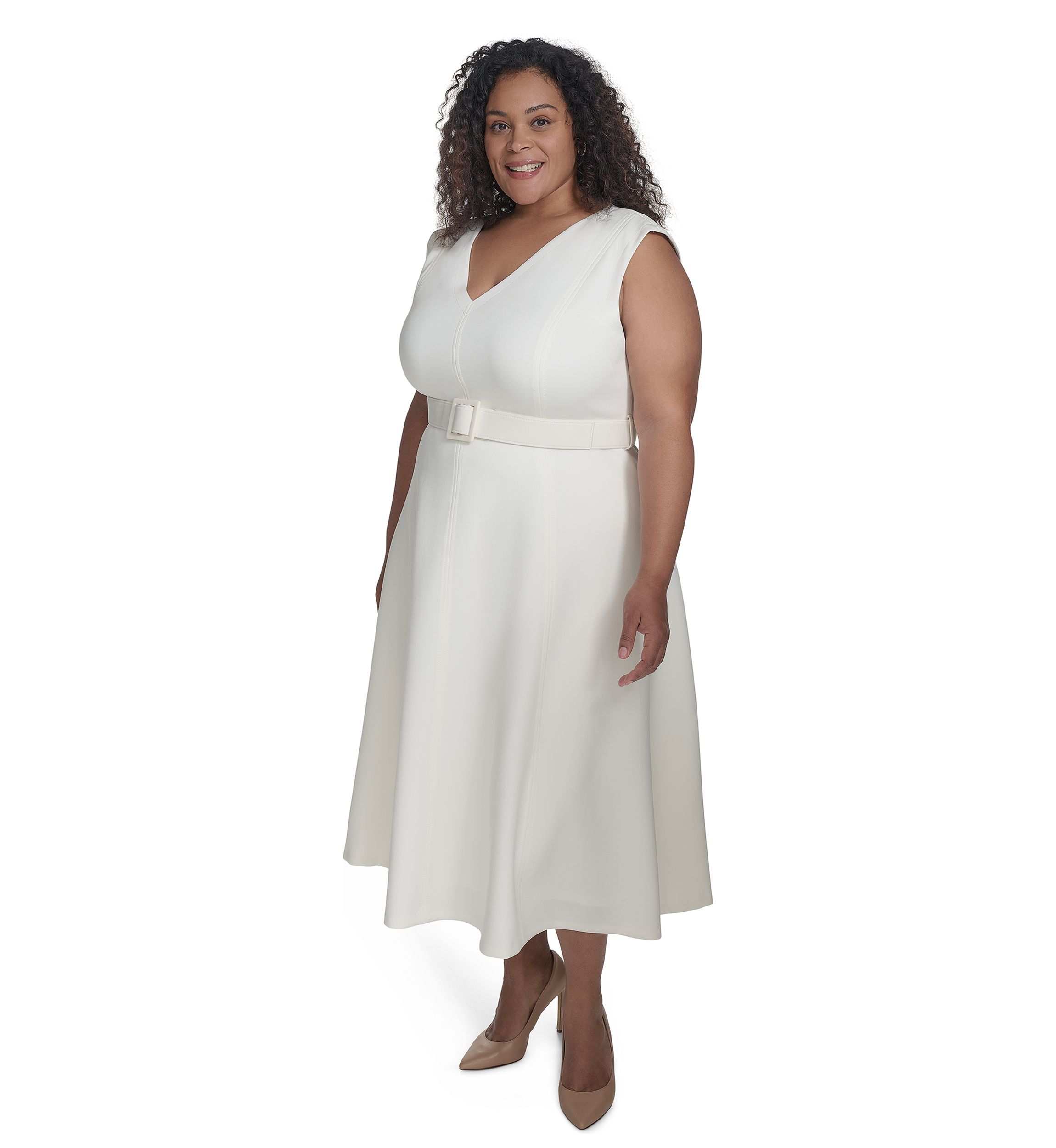 Plus Size Short Sleeve V-Neck Scuba Crepe Fit and Flare Dress