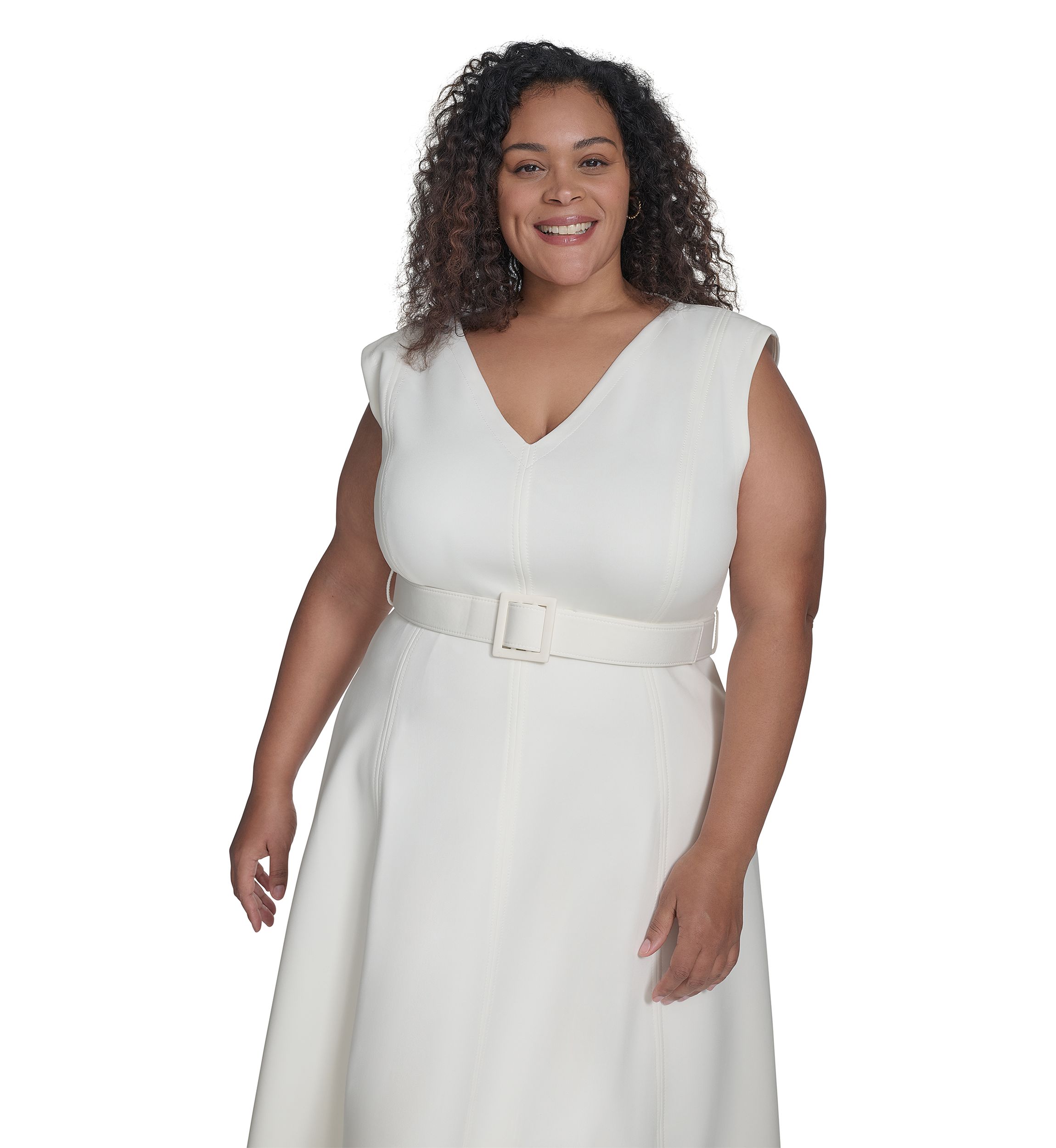 Plus Size Short Sleeve V-Neck Scuba Crepe Fit and Flare Dress