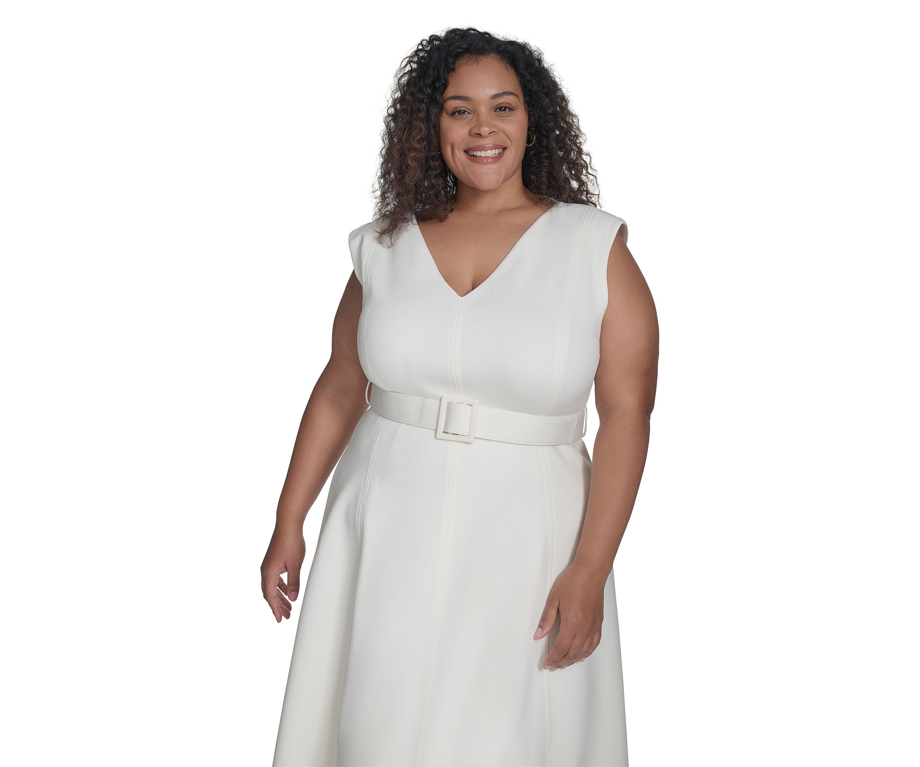 Plus Size Short Sleeve V-Neck Scuba Crepe Fit and Flare Dress