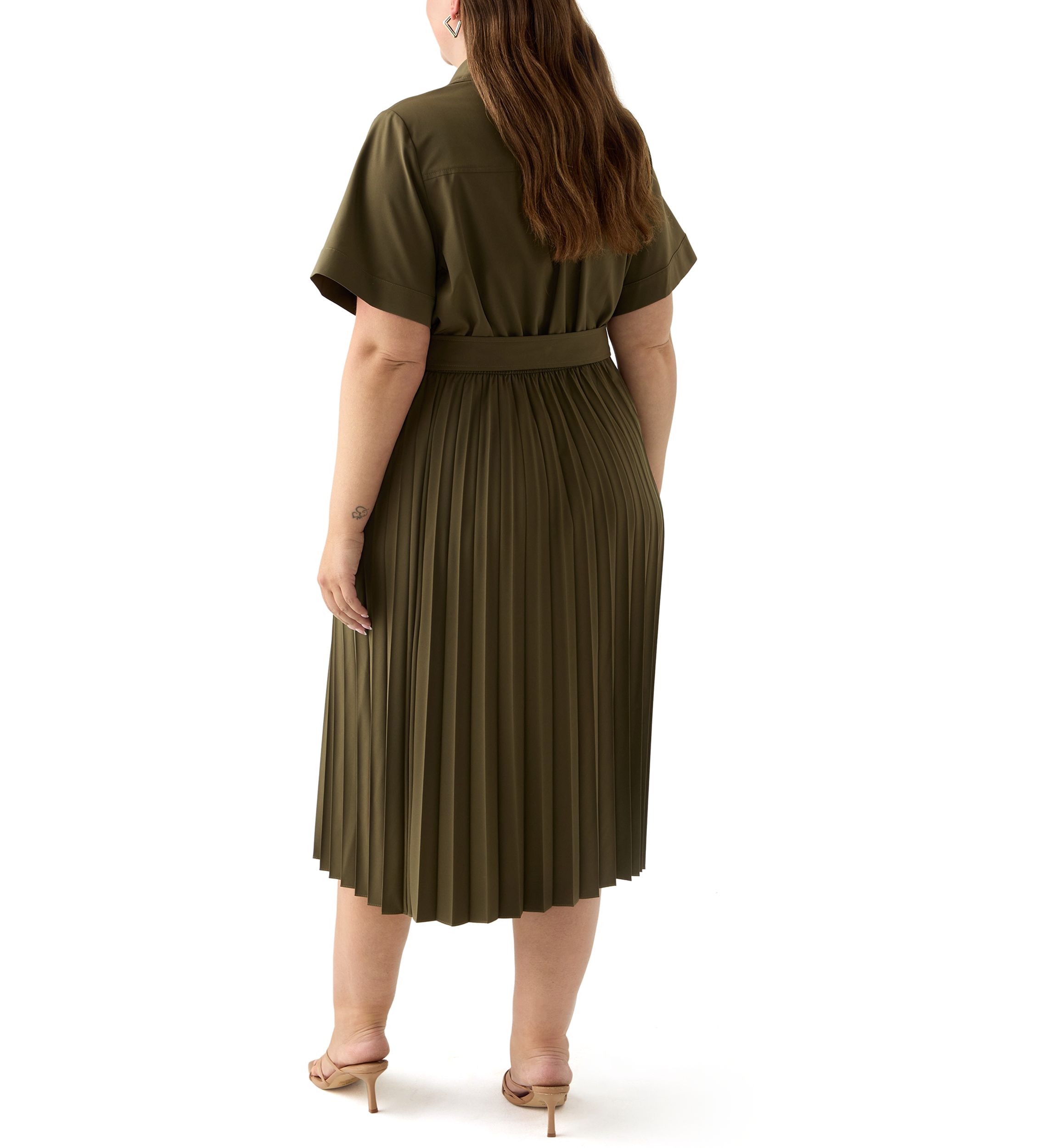 Plus Short Sleeve V-Neck Solid Cotton Fit and Flare 