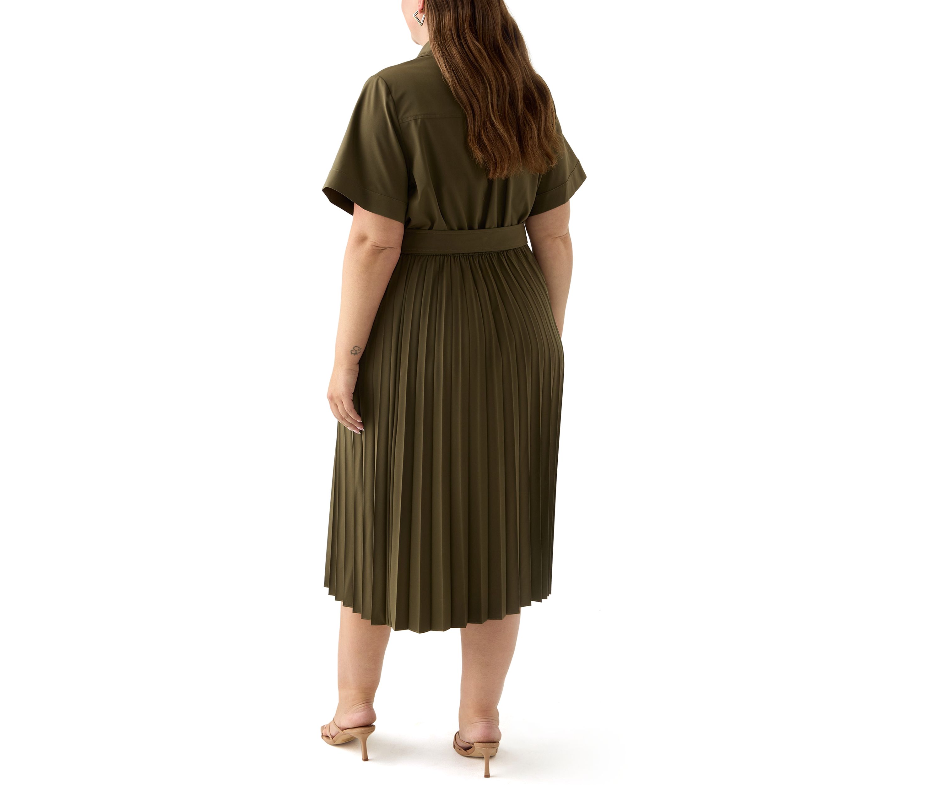 Plus Short Sleeve V-Neck Solid Cotton Fit and Flare 