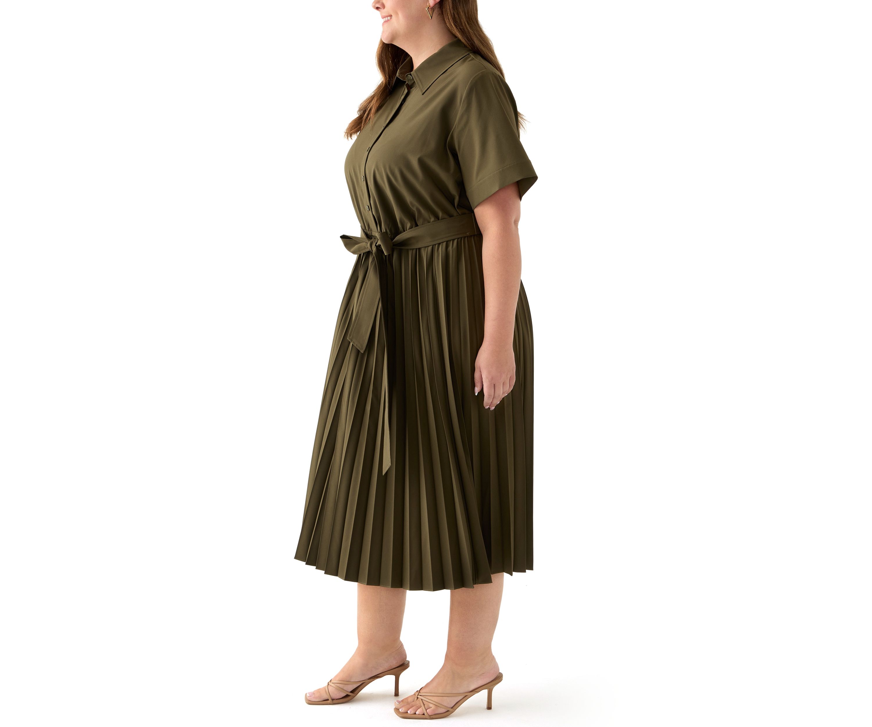 Plus Short Sleeve V-Neck Solid Cotton Fit and Flare 