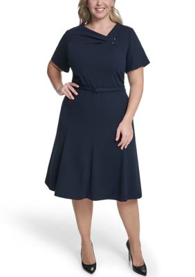 Calvin Klein Women's Plus Size Solid Scuba Midi Dress, 14