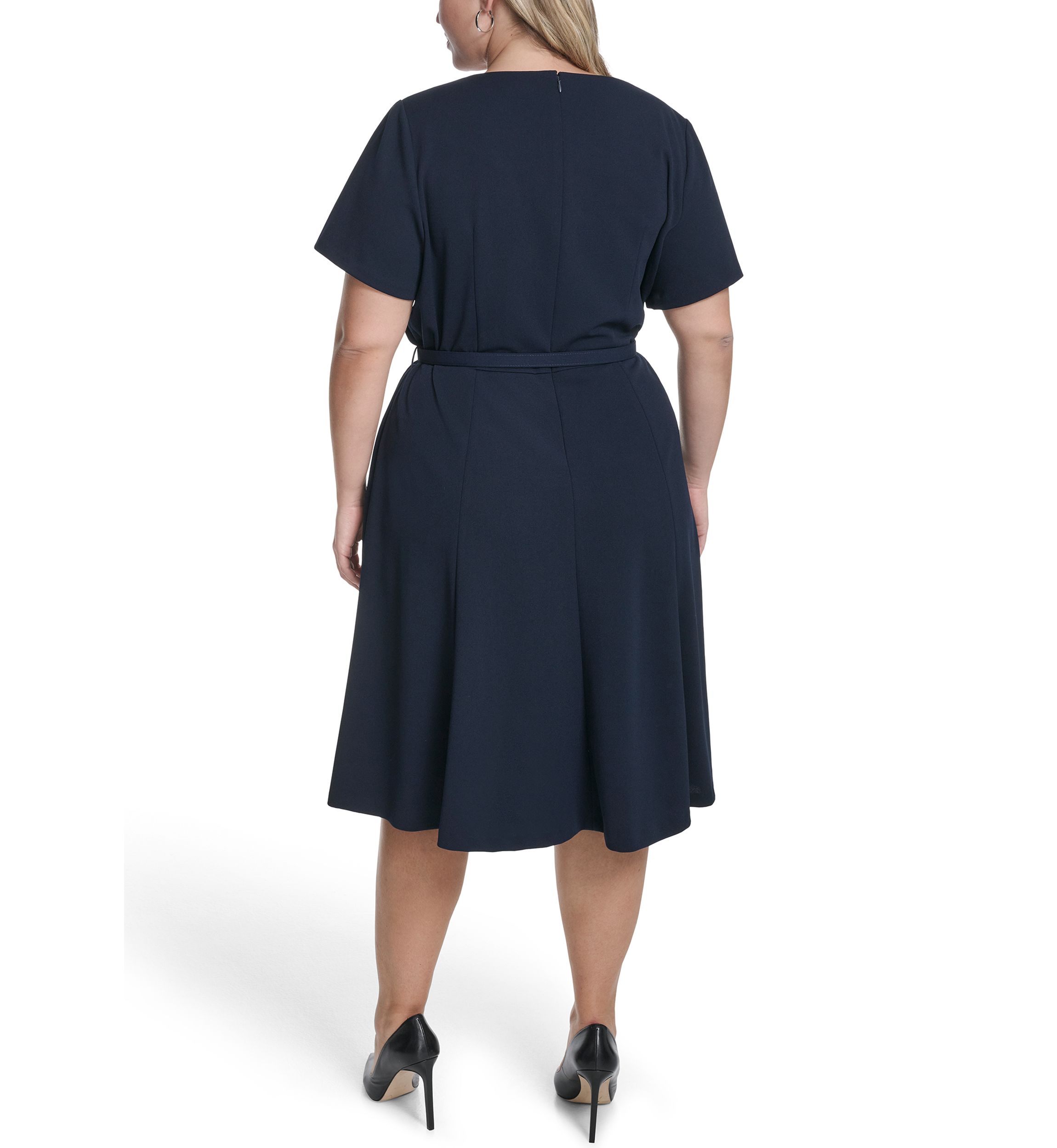 blue and white printed dress Calvin Klein Regular Fit Solid Navy Blue Flat Front Washable Dress Pants main image 1