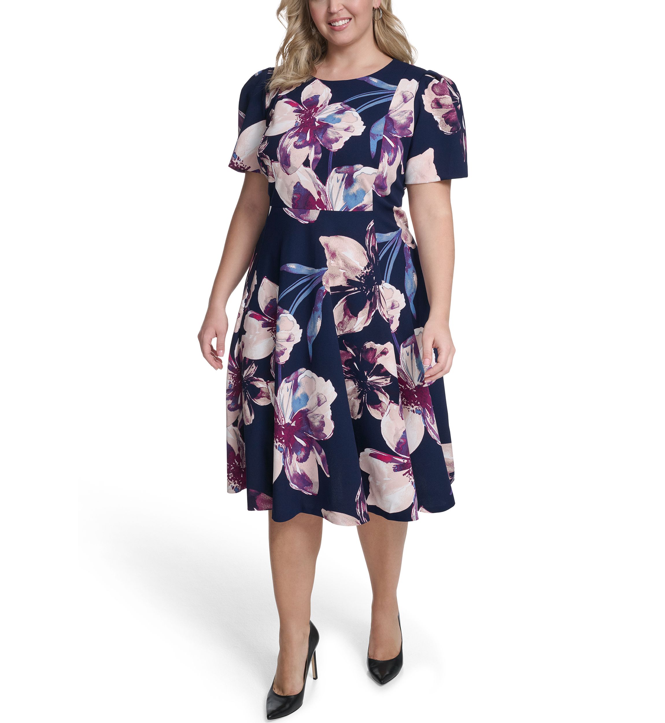 Black Dress Macy's Calvin Klein Plus Size Dress Plus Size Printed  Twist-Front 3/4-Sleeve Maxi Dress  On Sale Now