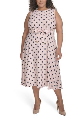 Calvin Klein Women's Plus Size Sleeveless Polka Dot Crepe Dress, 20