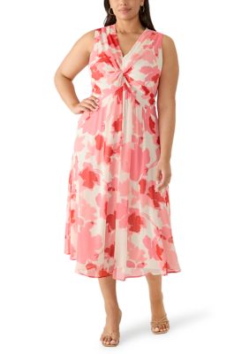 Calvin Klein Women's Plus Size Sleeveless Printed Chiffon Midi Dress, 14