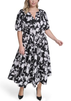 Calvin Klein Women's Plus Size Short Sleeve Printed Midi Dress, 14