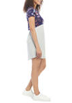 Juniors Short Sleeve Color Block Floral Stripe Dress 