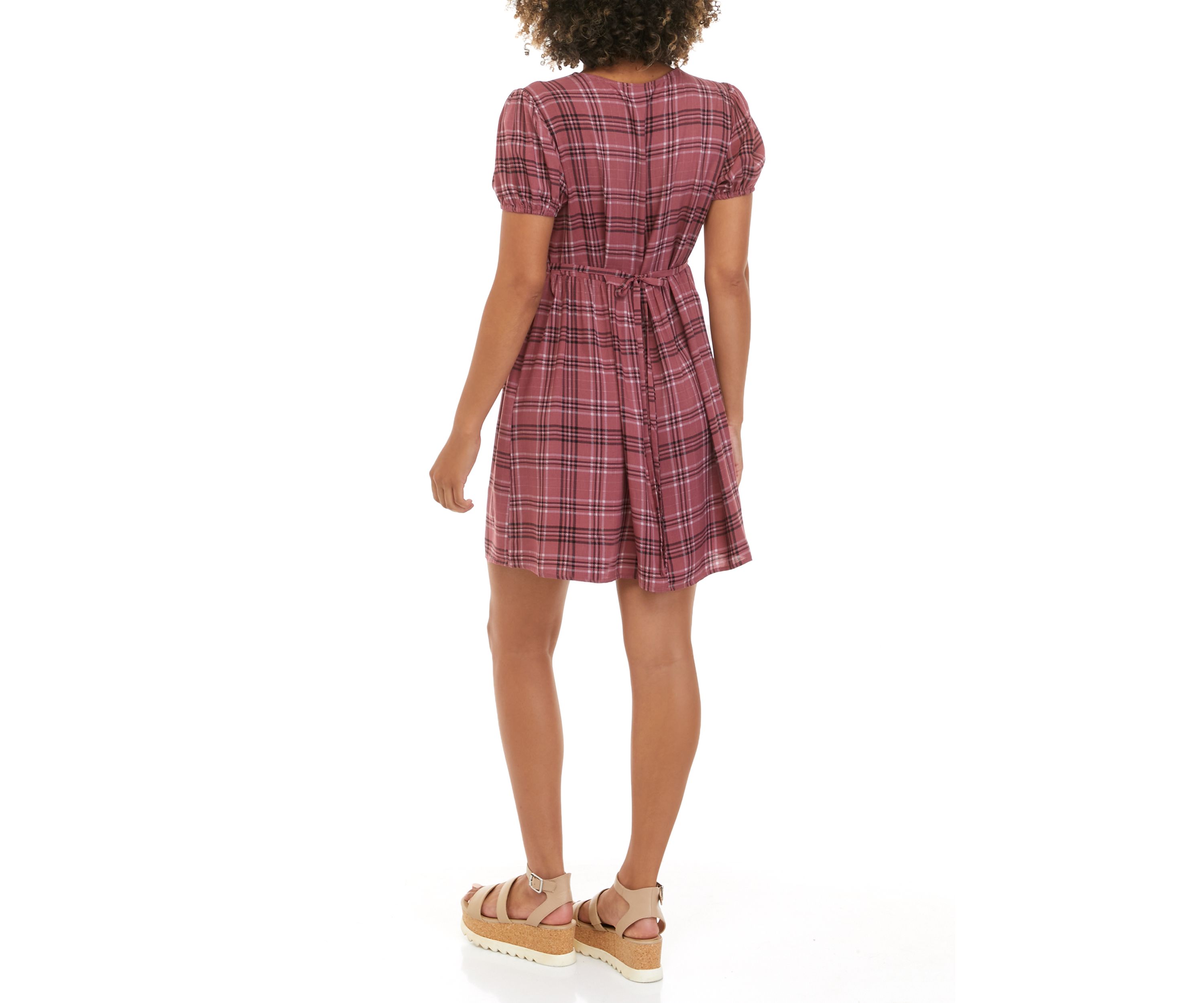 Juniors Short Sleeve Prairie Collar Dress 