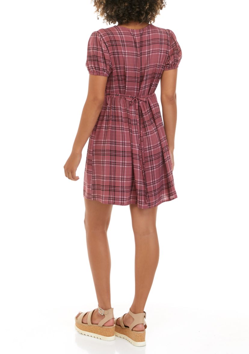 Juniors Short Sleeve Prairie Collar Dress 