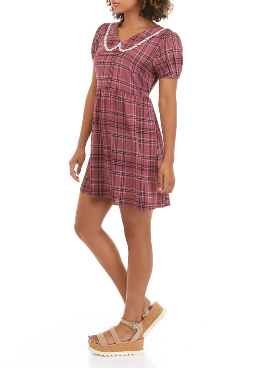 Juniors Short Sleeve Prairie Collar Dress 