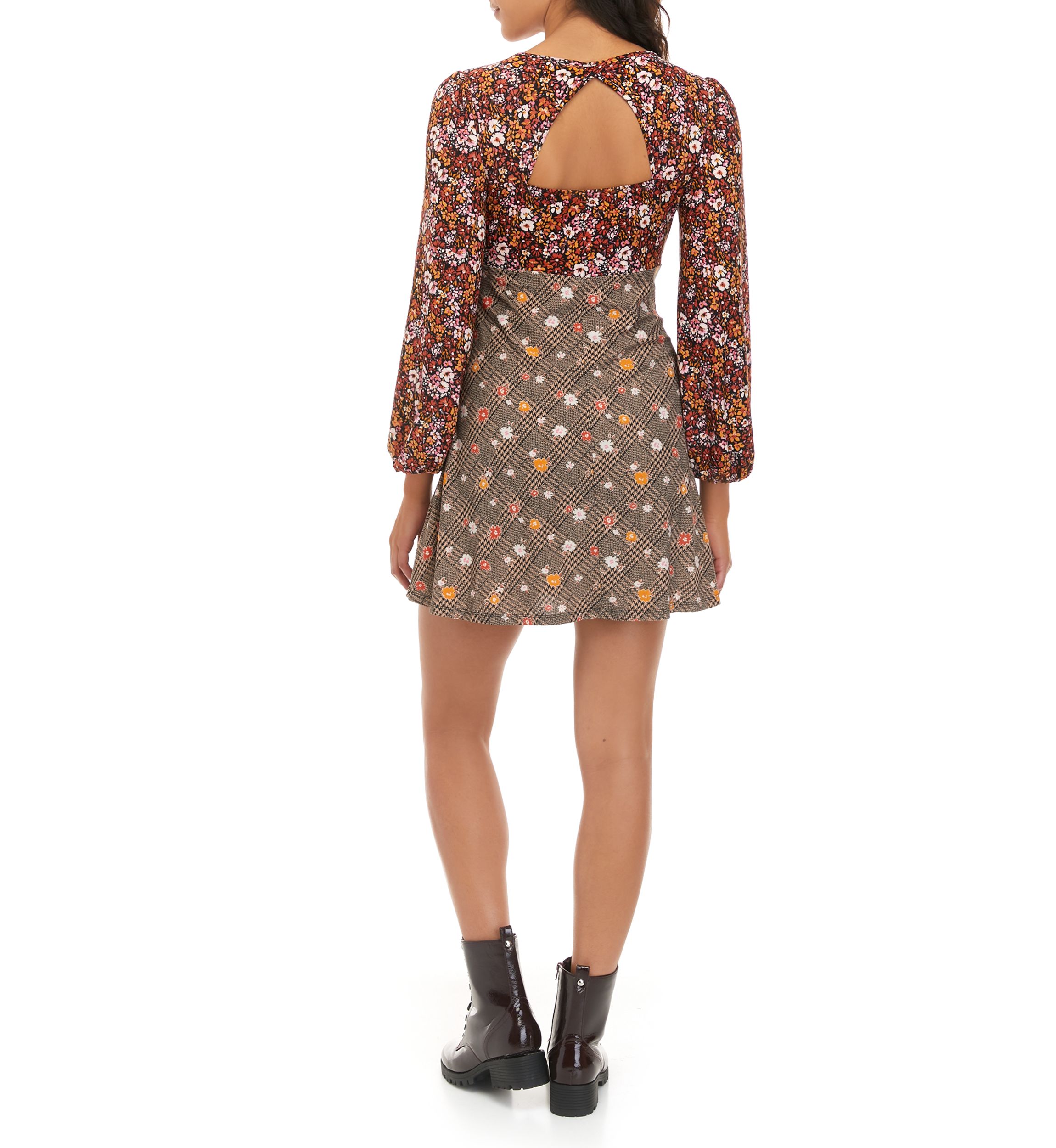 Juniors Long Sleeve V-Neck Fit and Flare Dress
