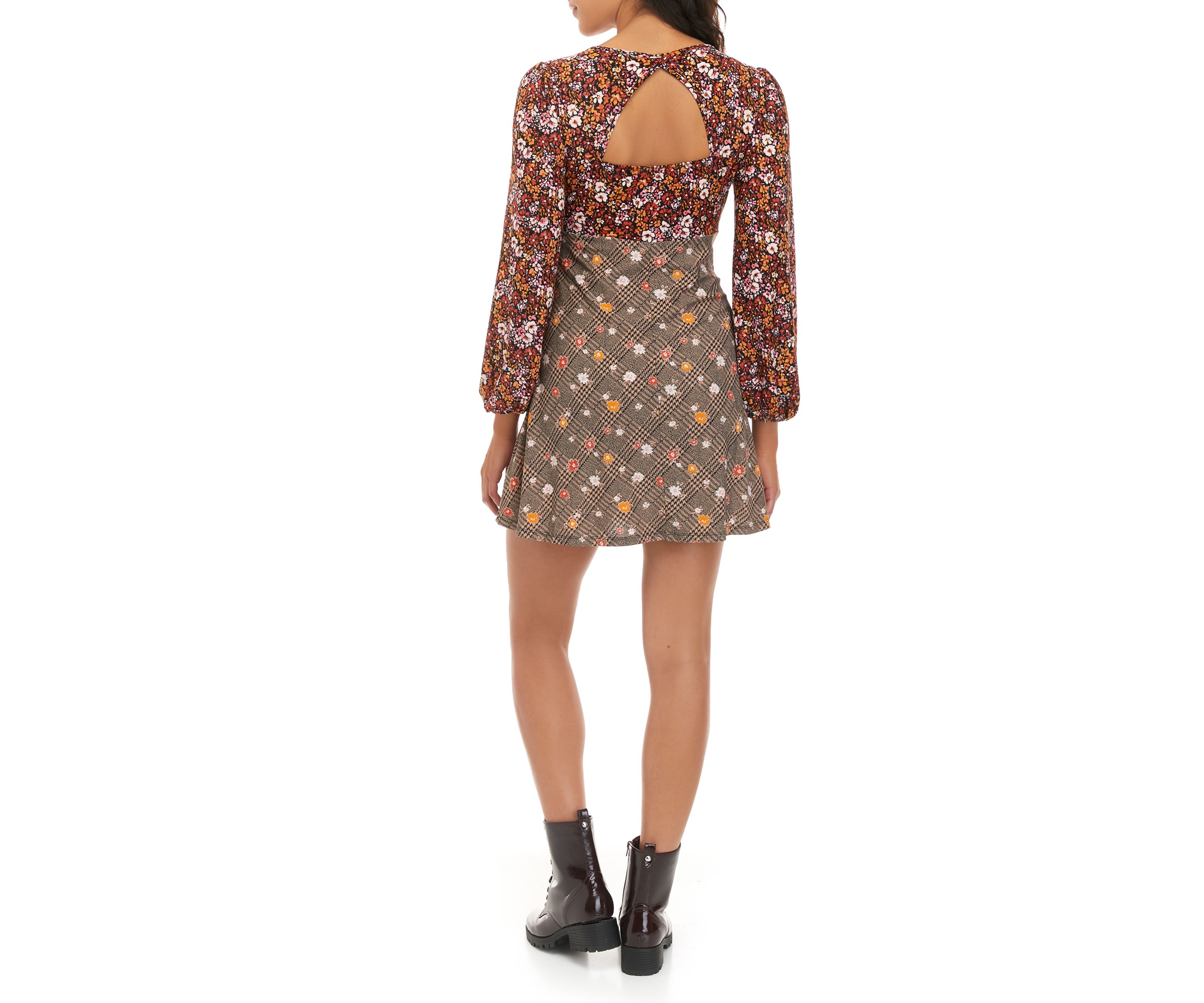 Juniors Long Sleeve V-Neck Fit and Flare Dress