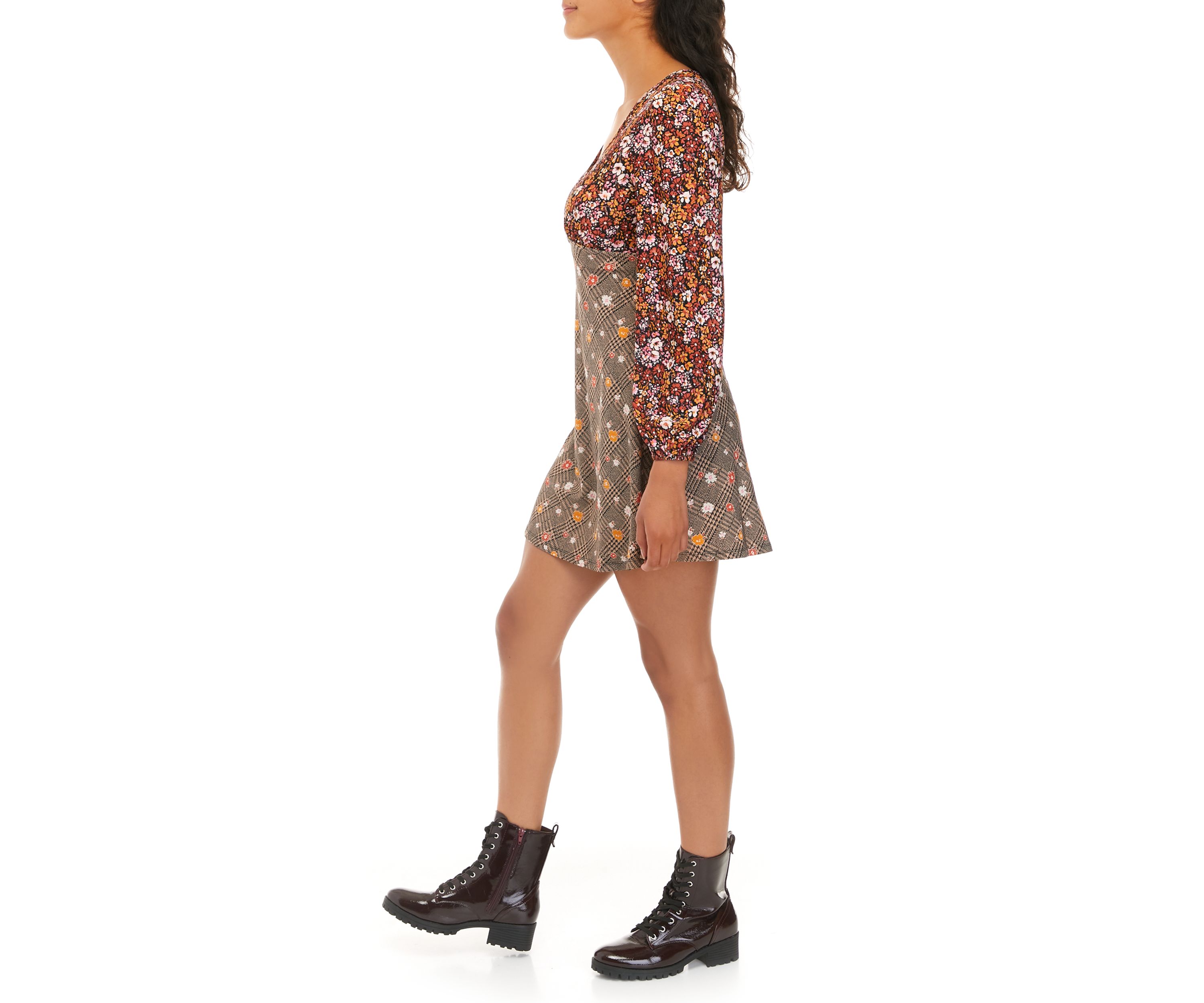 Juniors Long Sleeve V-Neck Fit and Flare Dress