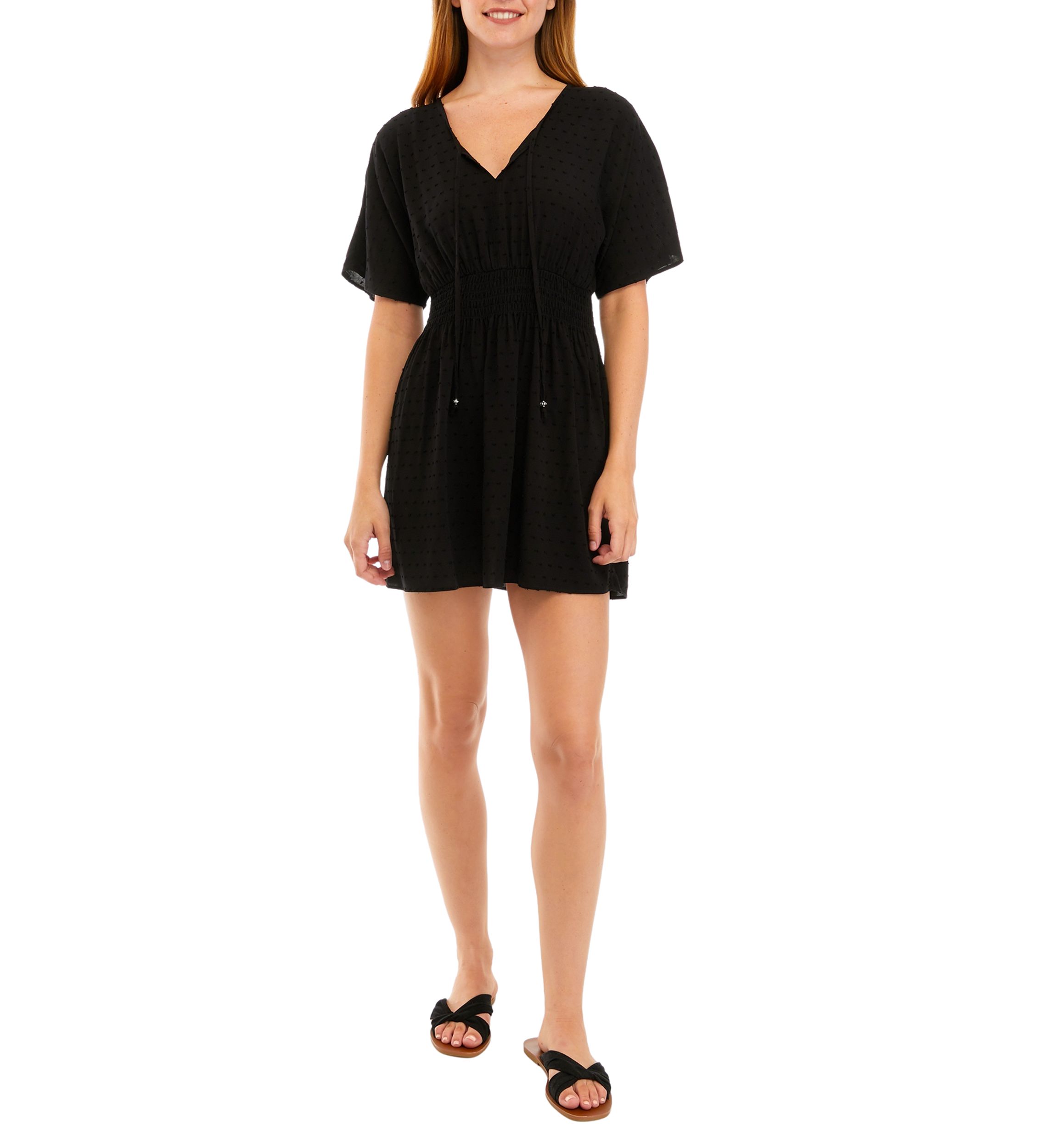 Juniors Short Sleeve Clip Dot Dress