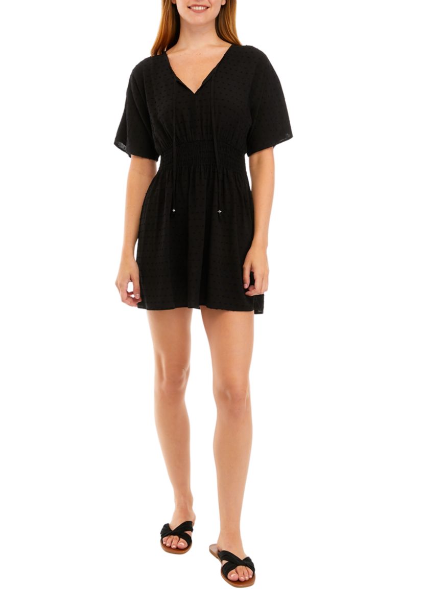 Juniors Short Sleeve Clip Dot Dress