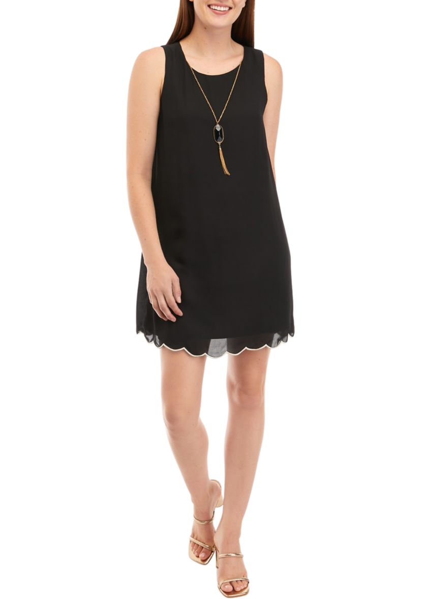 Charming Charlie Scallop Hem Necklace Dress in Black, Size Large