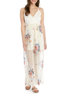 As U Wish V Neck Lace Top Floral Chiffon Maxi Dress | belk